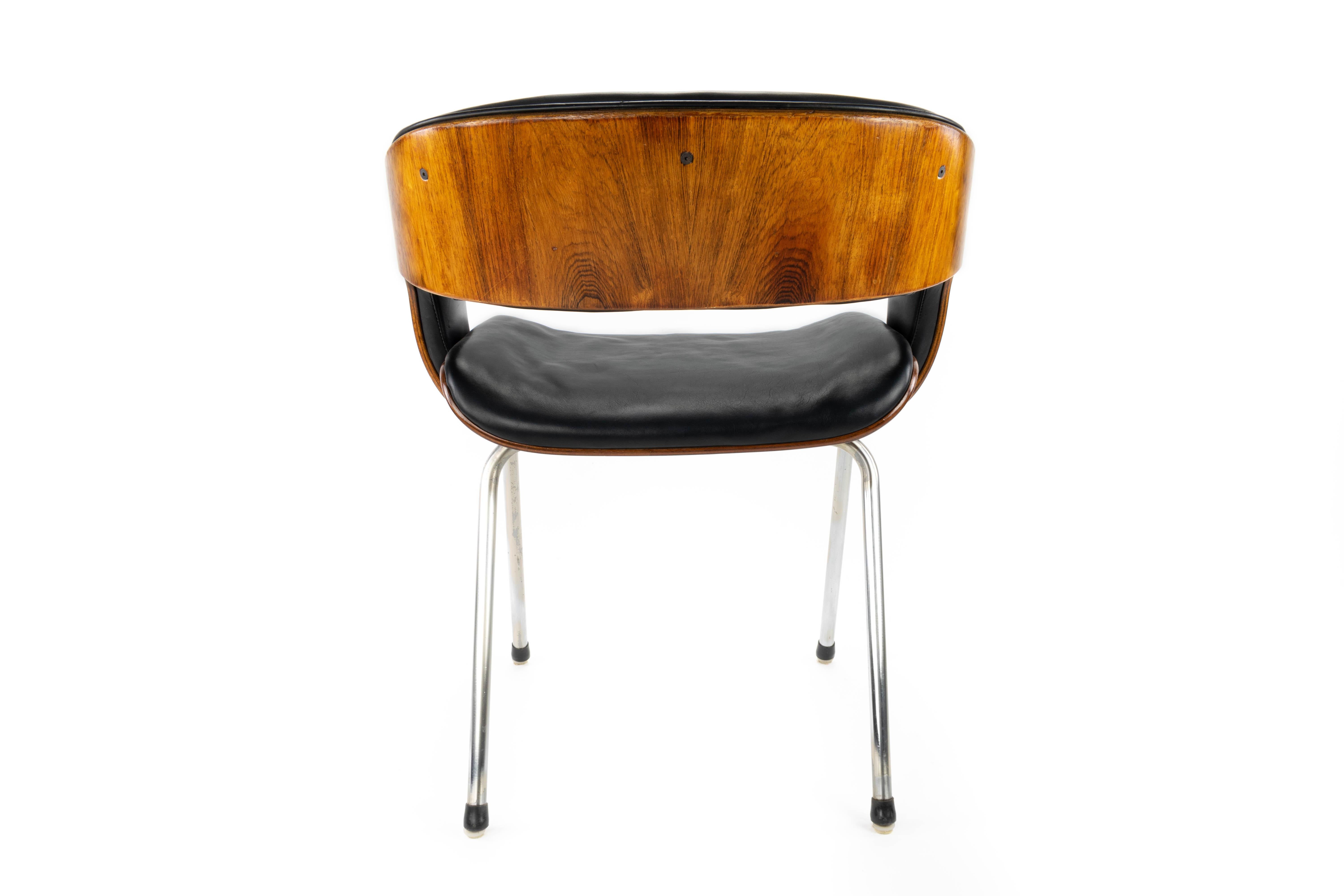 Laminated Black Leather and Rosewood Oxford Chair by Martin Grierson for Arflex, 1960