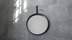 Black Leather Round Mirror
