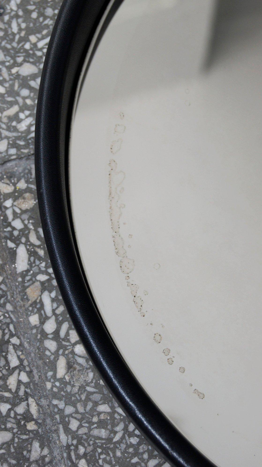 Black Leather Round Mirror For Sale 1