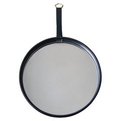 Black Leather Round Mirror
