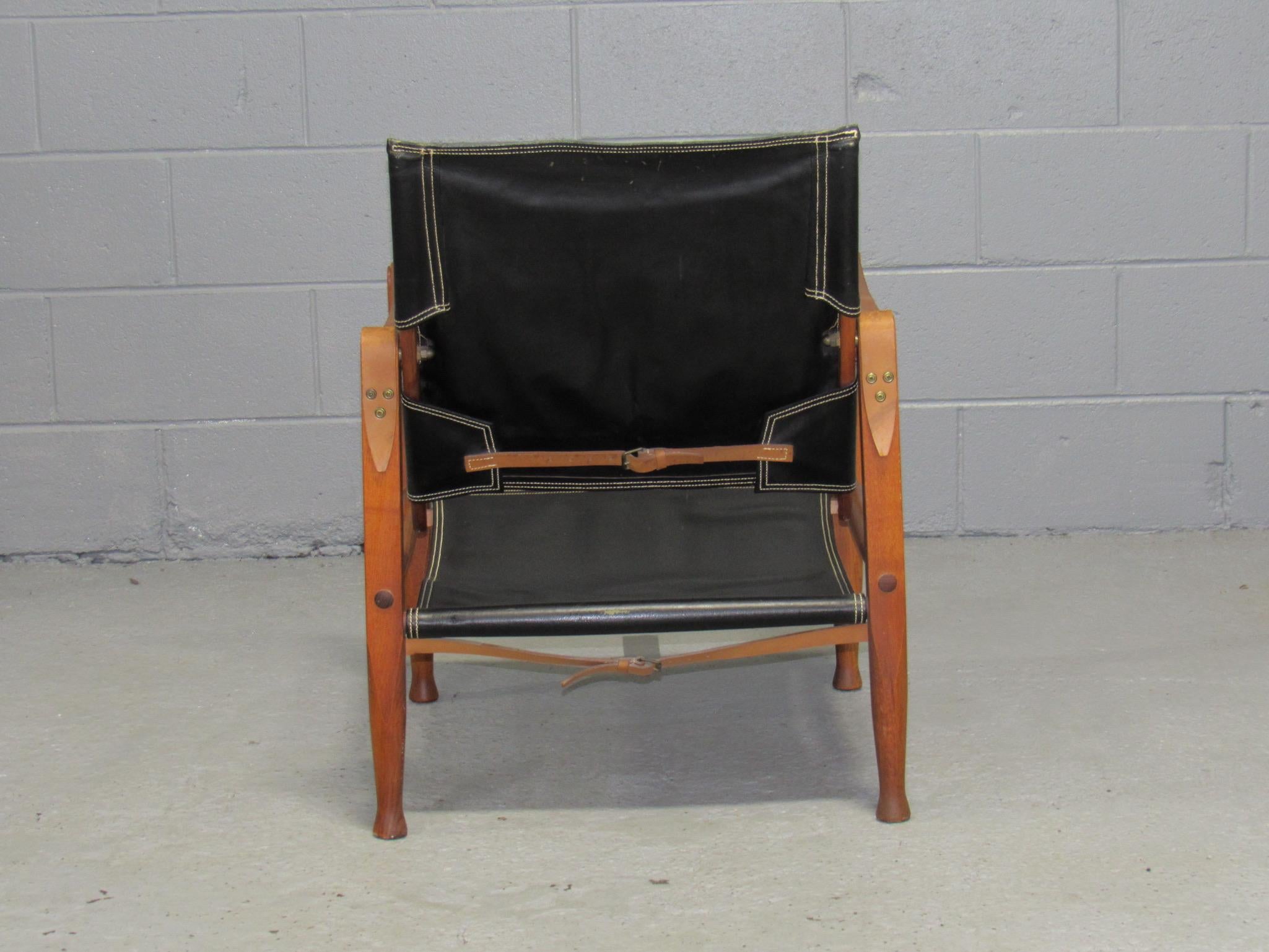 Black Leather Safari Chair by Kaare Klint for Rud Rasmussen In Good Condition For Sale In Belmont, MA