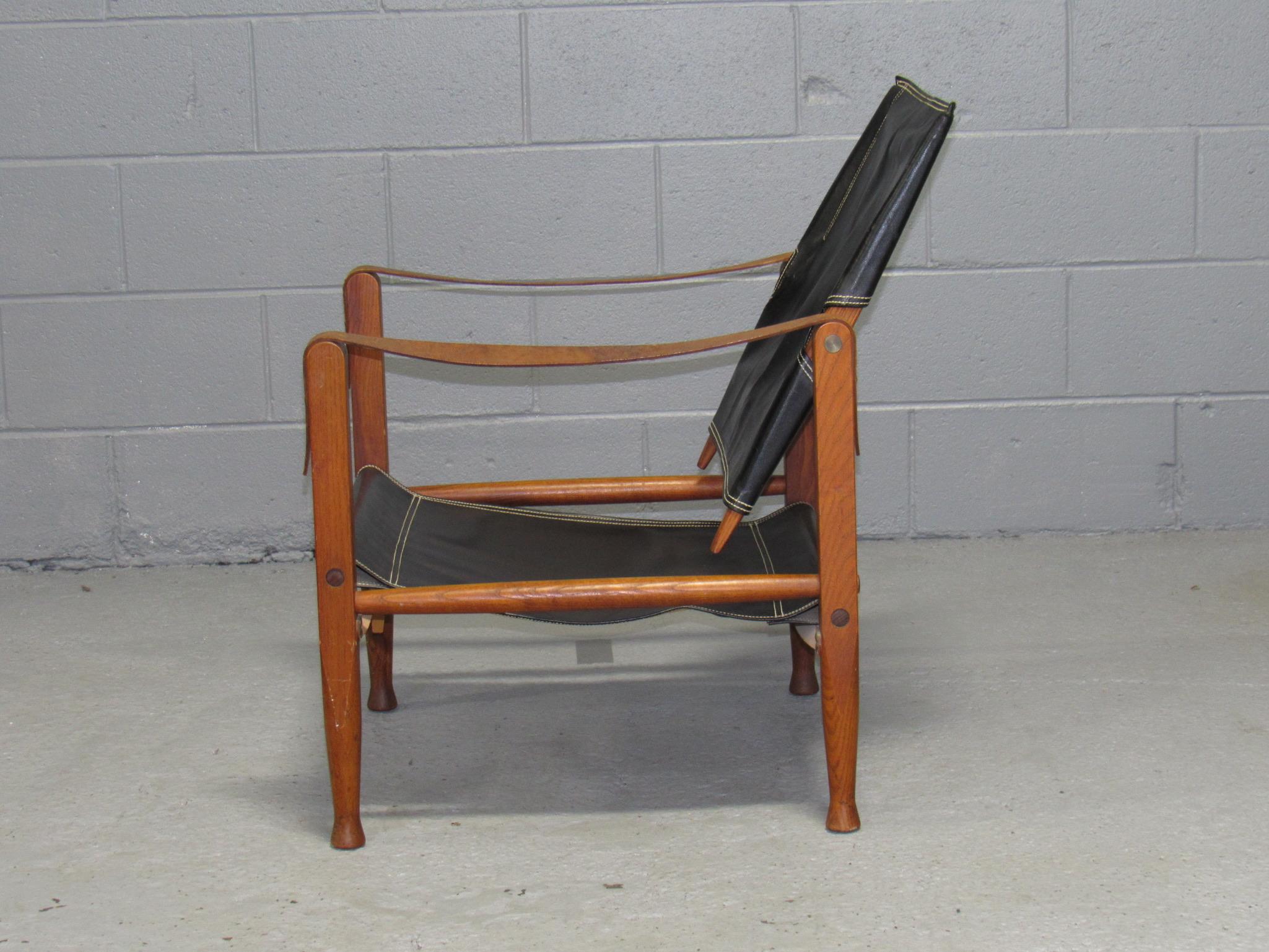 Black Leather Safari Chair by Kaare Klint for Rud Rasmussen In Good Condition For Sale In Belmont, MA