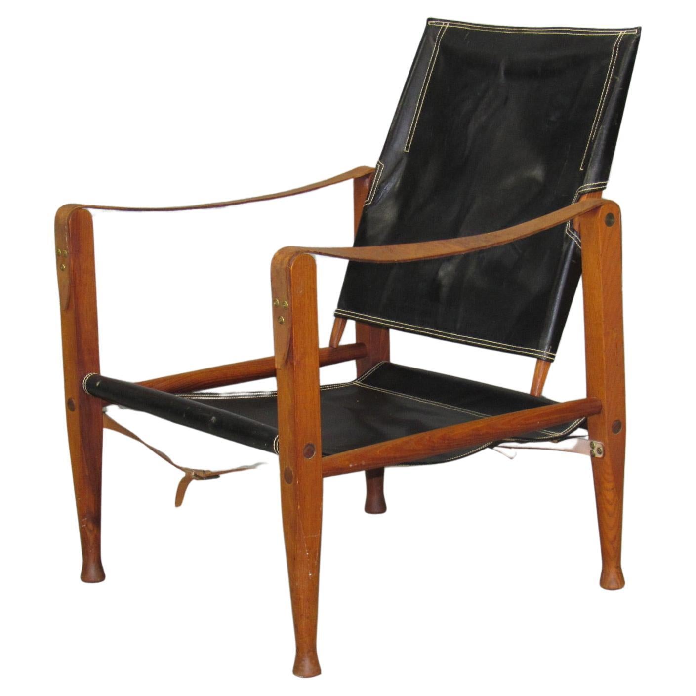 Black Leather Safari Chair by Kaare Klint for Rud Rasmussen For Sale
