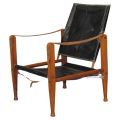 Chaise Safari en cuir noir de Kaare Klint pour Rud Rasmussen