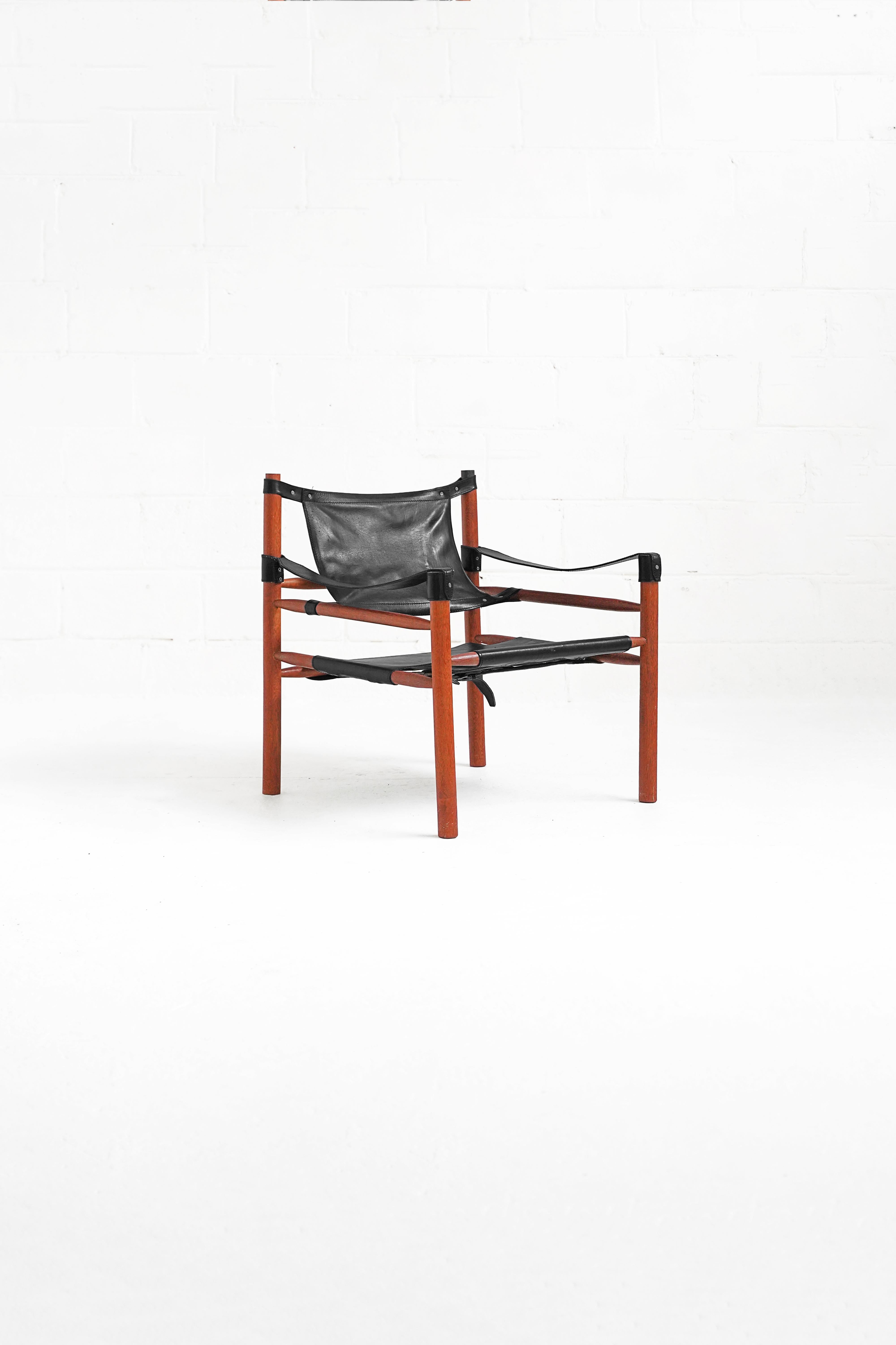 Black Leather Safari Sling Chair in the style of Arne Norell for Norells AB 1