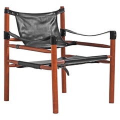 Retro Black Leather Safari Sling Chair in the style of Arne Norell for Norells AB