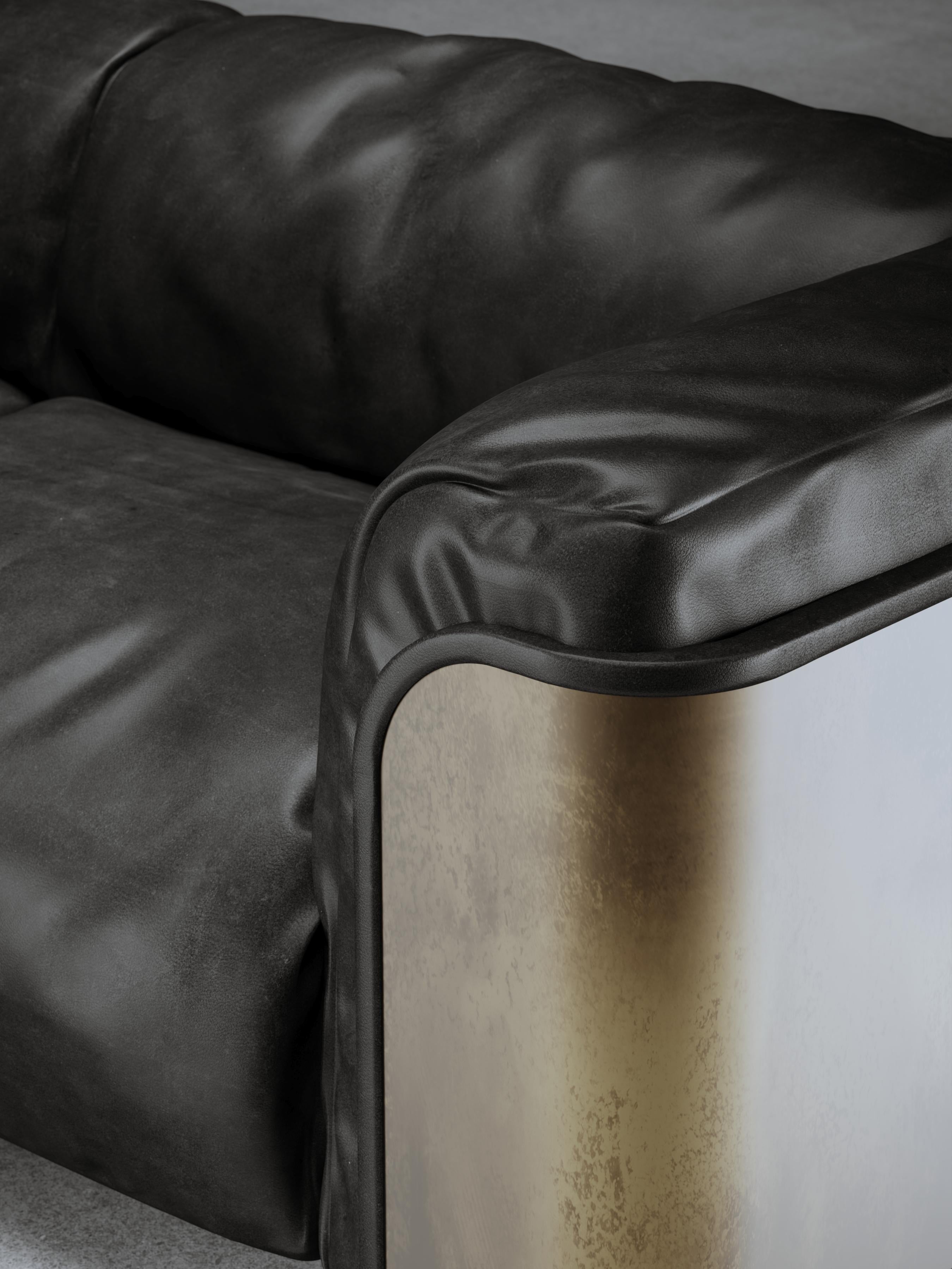 Brass Black Leather Saint Germain Sofa by Gio Pagani For Sale