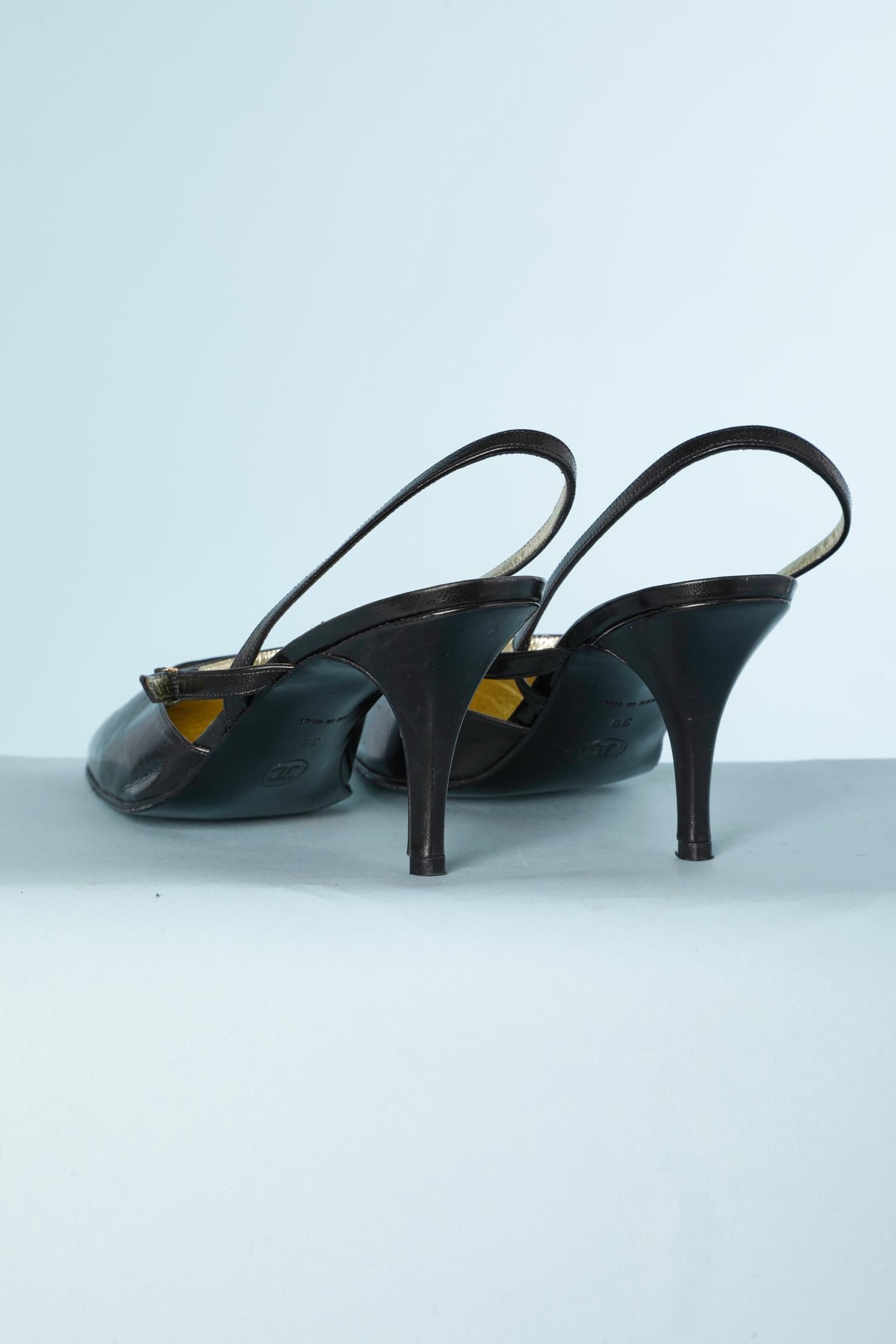 Sandales en cuir noir avec double revêtement  Chanel Haute - Couture  Excellent état - En vente à Saint-Ouen-Sur-Seine, FR