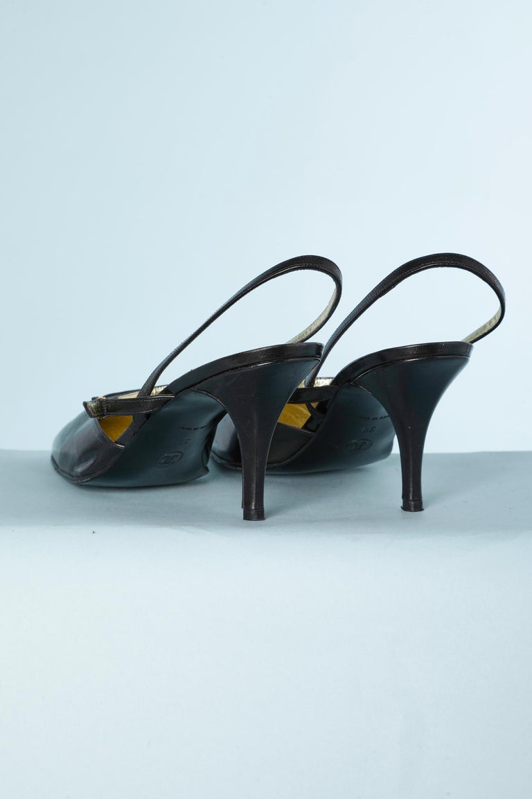 Black leather sandal with double flange Chanel Haute Couture For Sale