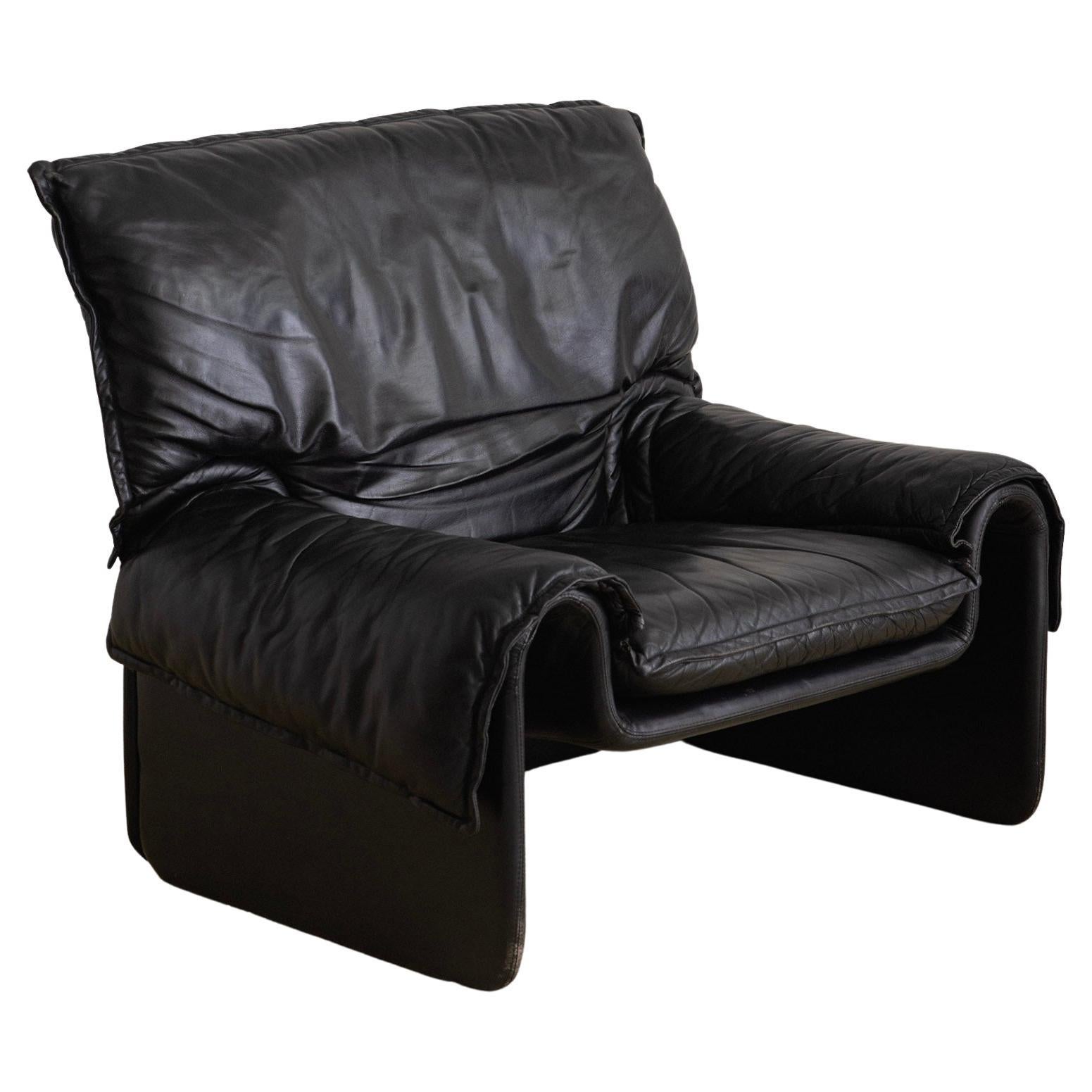 Black Leather “Sara” Lounge Chair by Guido Faleschini for Mariani