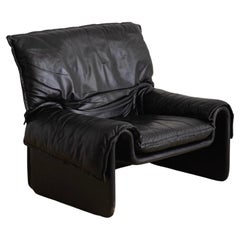 Fauteuil de salon Sara en cuir noir de Guido Faleschini pour Mariani