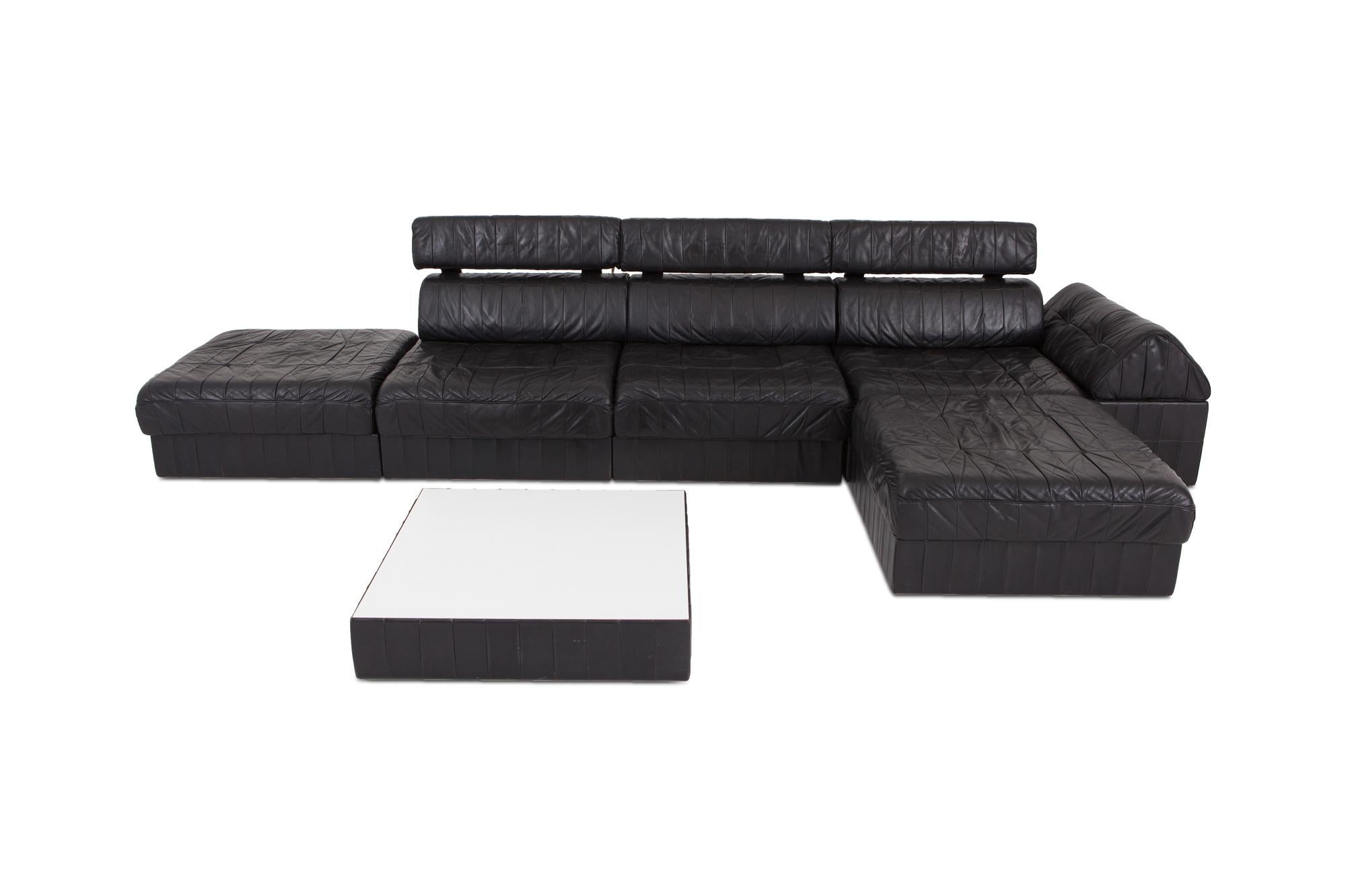 Black Leather Sectional and Modular De Sede Switzerland Patchwork Sofa DS 88 4