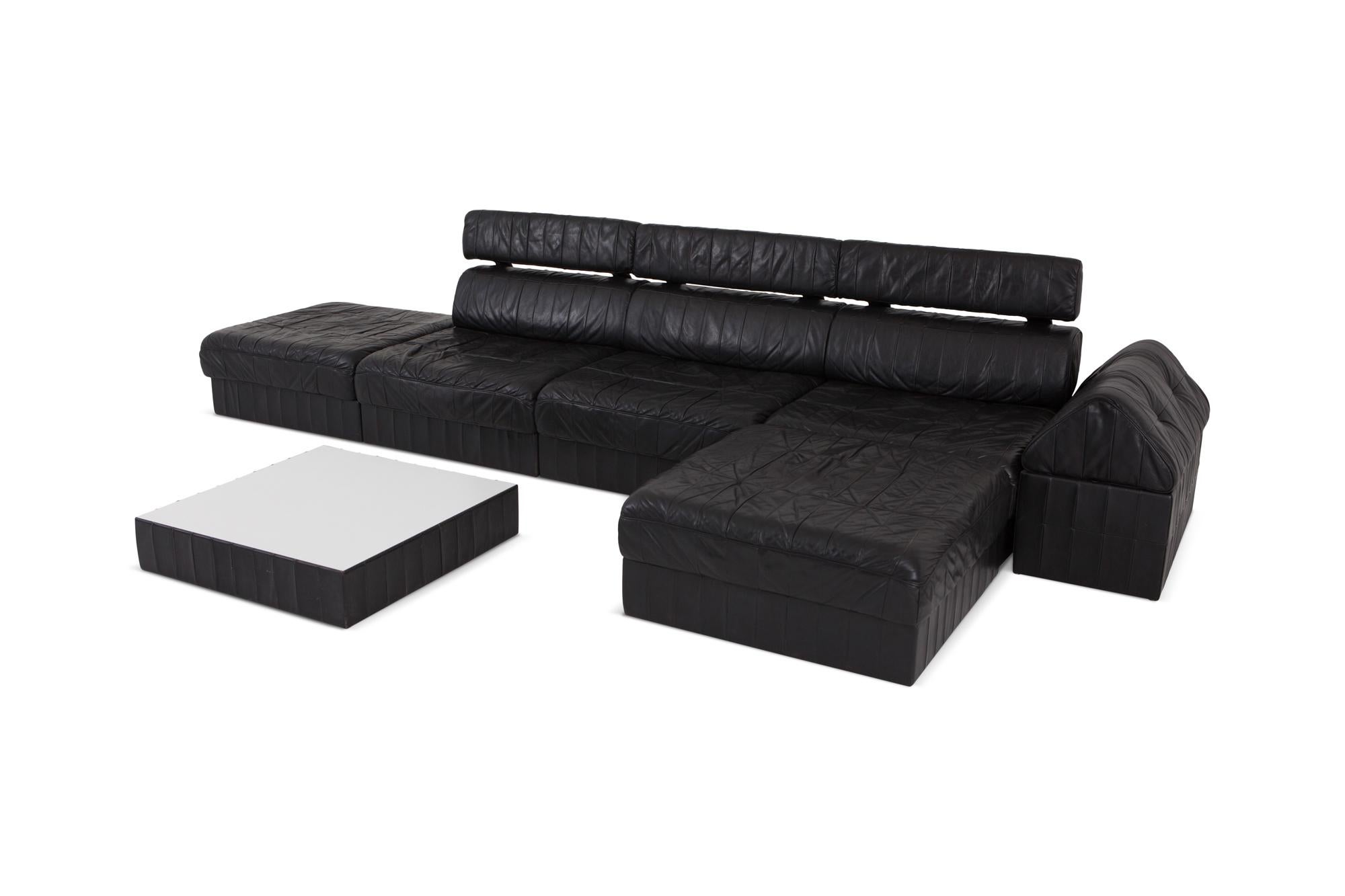 Black Leather Sectional and Modular De Sede Switzerland Patchwork Sofa DS 88 5