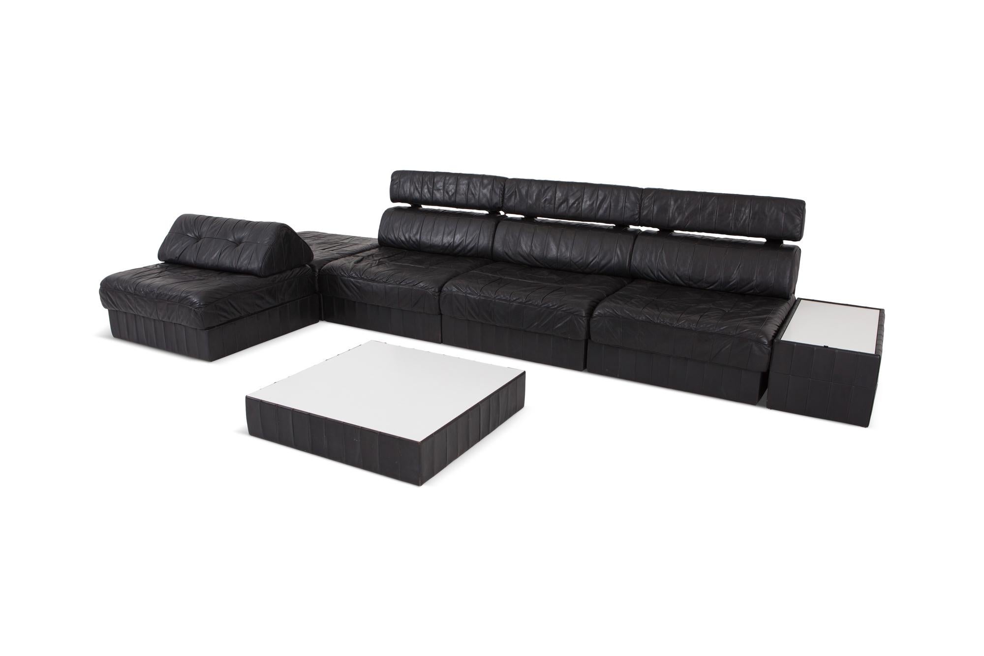 Black Leather Sectional and Modular De Sede Switzerland Patchwork Sofa DS 88 6
