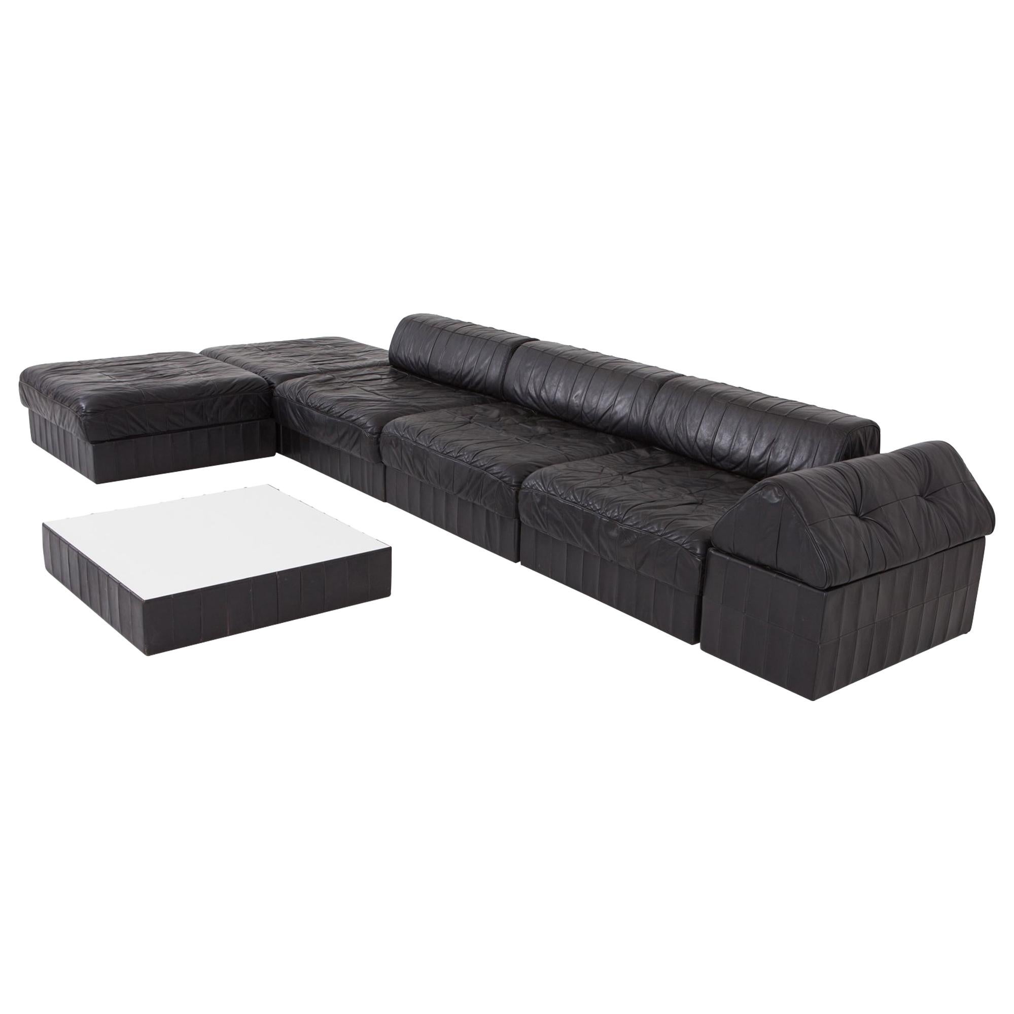 Black Leather Sectional and Modular De Sede Switzerland Patchwork Sofa DS 88