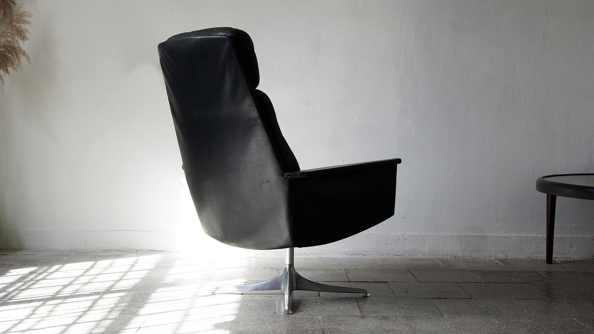 Mid-Century Modern Black Leather Sedia Swivel Chair by Horst Brüning for Cor, 1960s