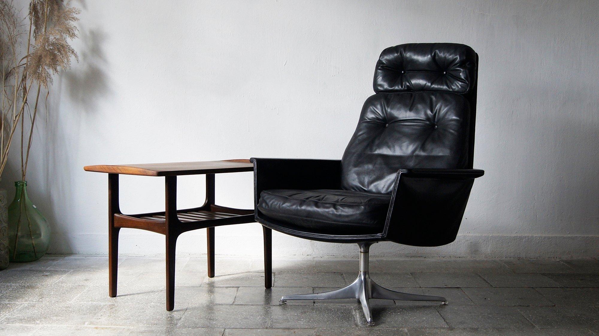 Mid-20th Century Black Leather Sedia Swivel Chair by Horst Brüning for Cor, 1960s