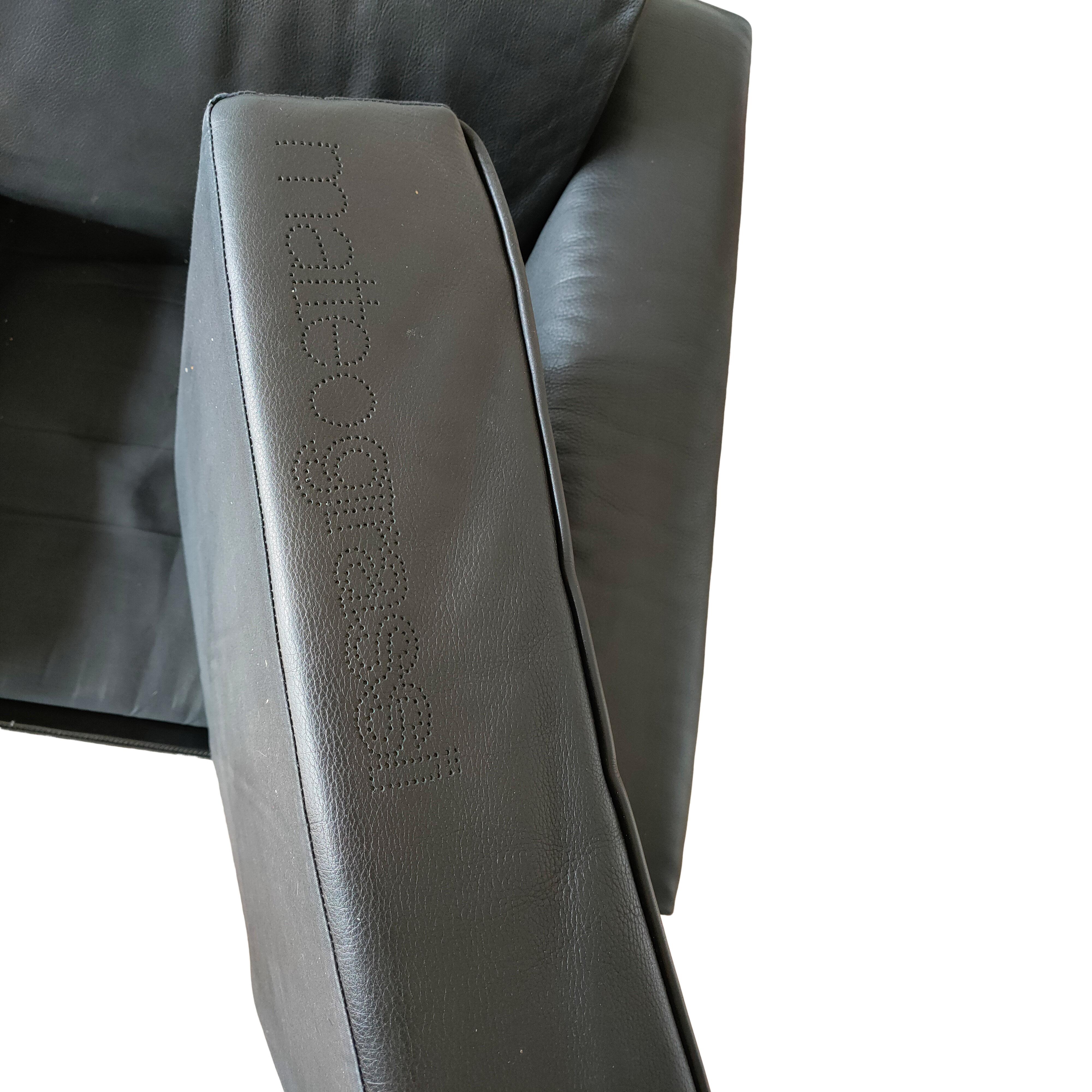 Upholstery Black Leather Settee by Tito Agnoli for Matteo Grassi, Italy, 1980s