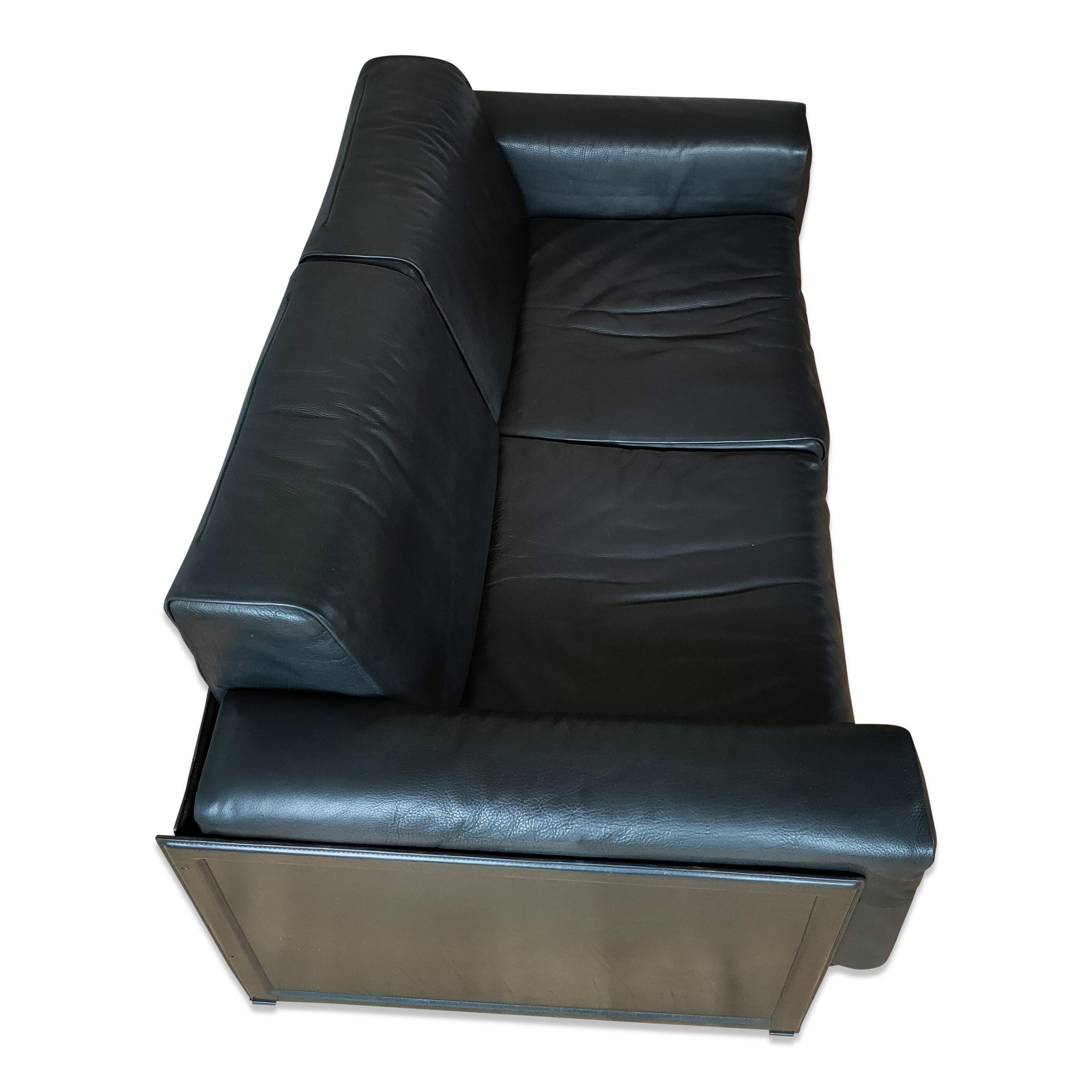 Black Leather Settee by Tito Agnoli for Matteo Grassi, Italy, 1980s 1