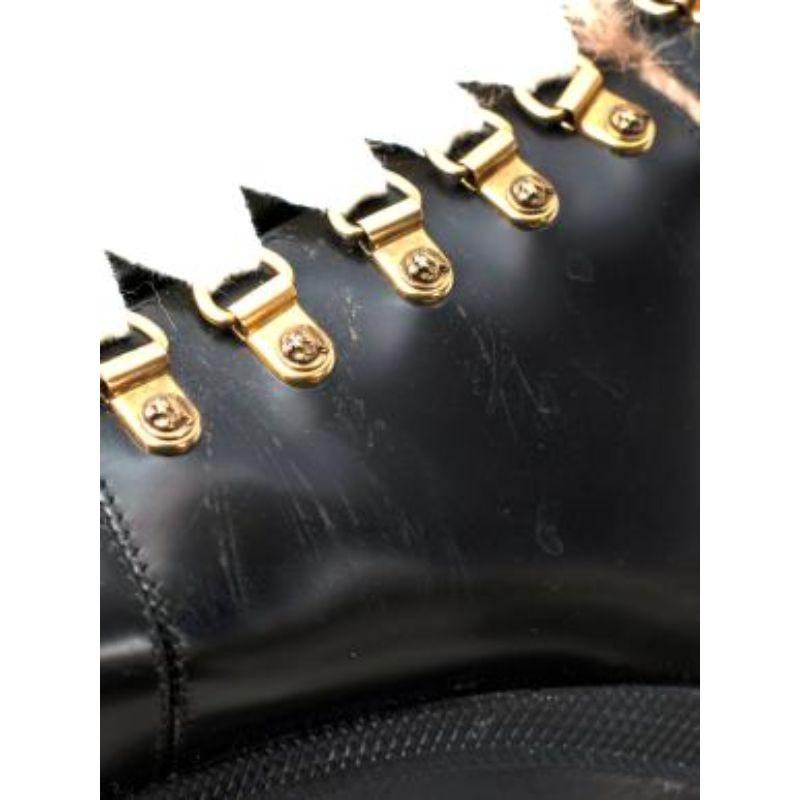 Black leather shearling trimmed combat boots For Sale 4