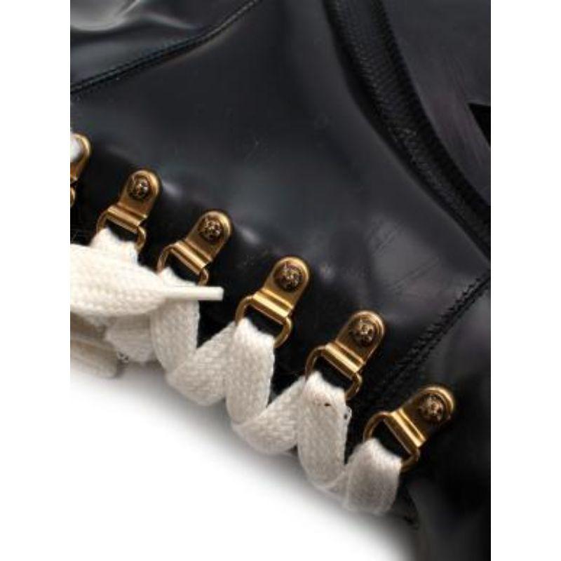 Black leather shearling trimmed combat boots For Sale 2