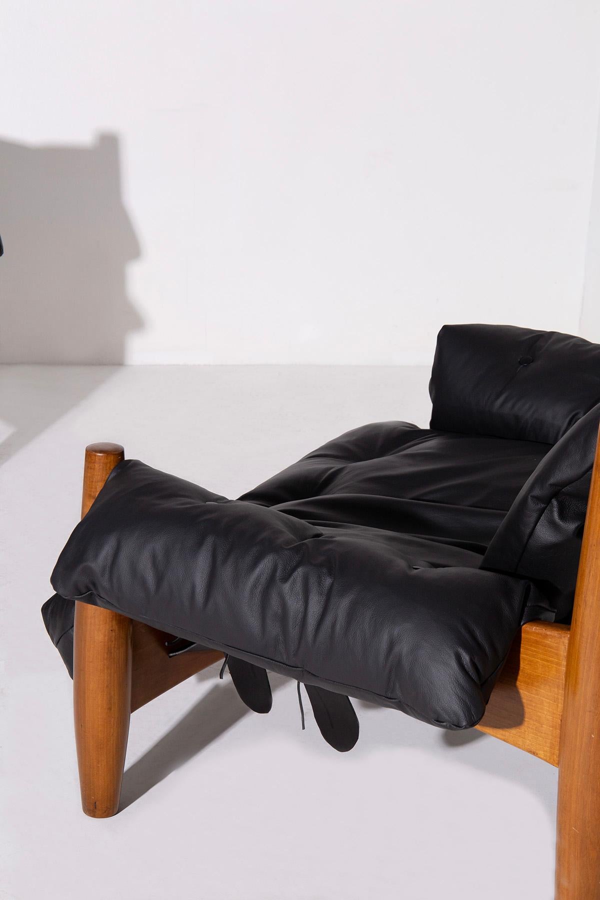 Brazilian Black Leather “Sheriff” Armchairs by Sergio Rodrigues