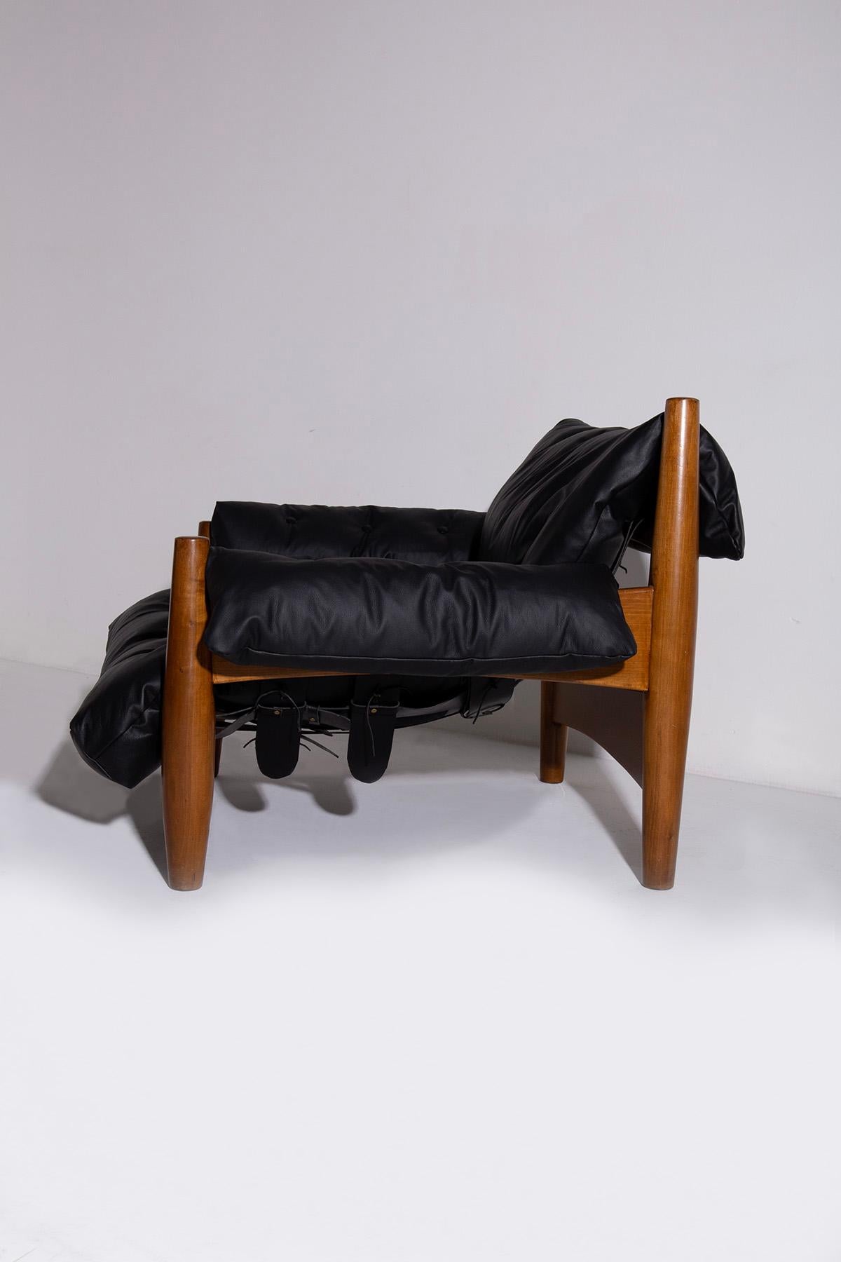 Black Leather “Sheriff” Armchairs by Sergio Rodrigues In Good Condition In Milano, IT