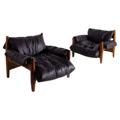 Black Leather “Sheriff” Armchairs by Sergio Rodrigues