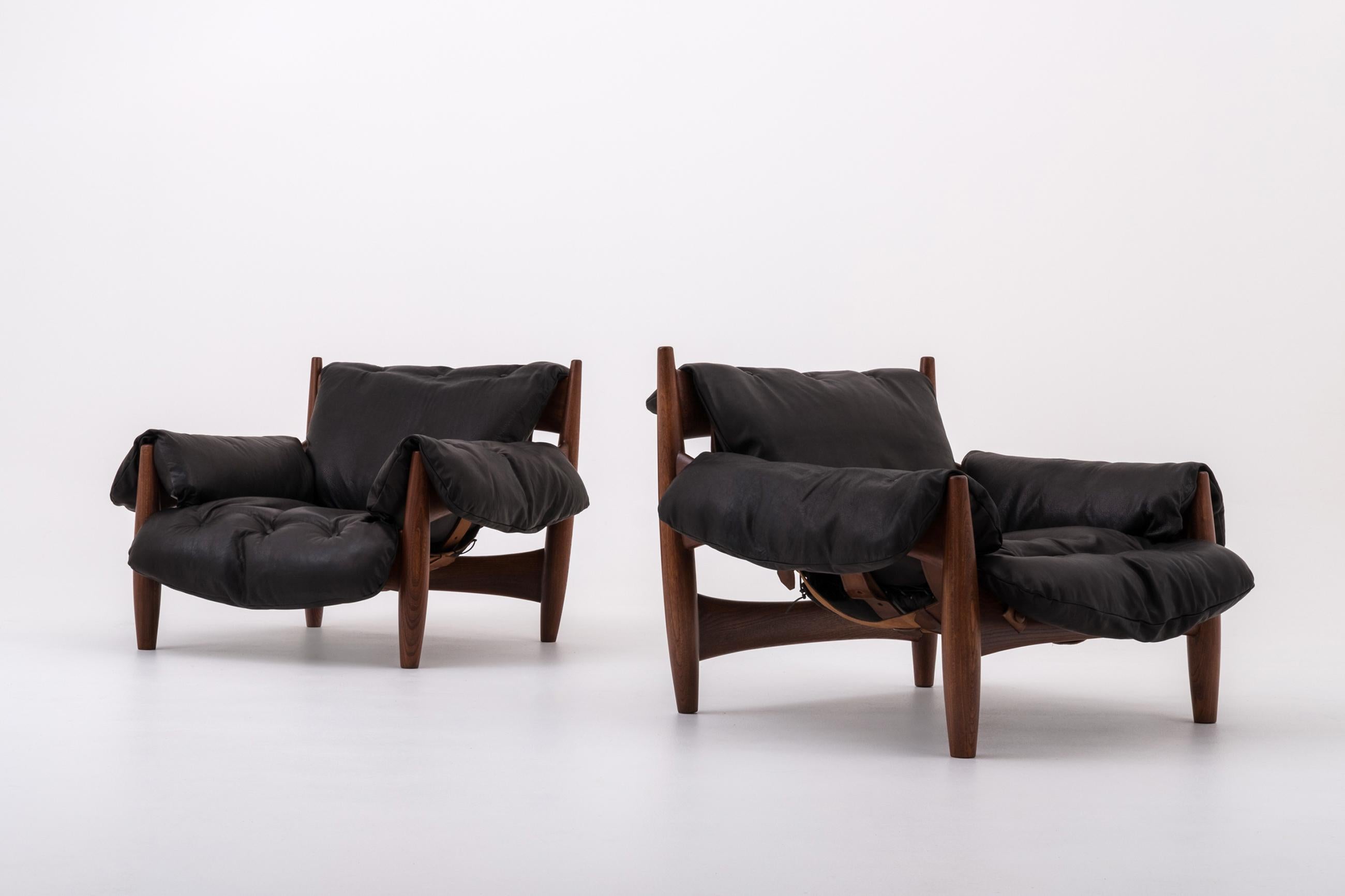 Mid-Century Modern Black Leather ‘Sheriff’ Lounge Chairs by Sergio Rodrigues, 1960s