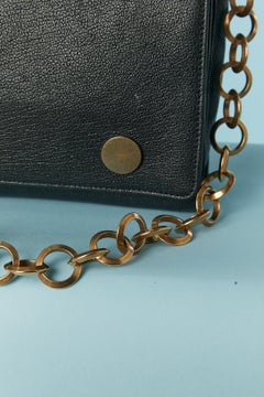 Black leather shoulder bag with gold metal chain LANVIN by Alber Elbaz