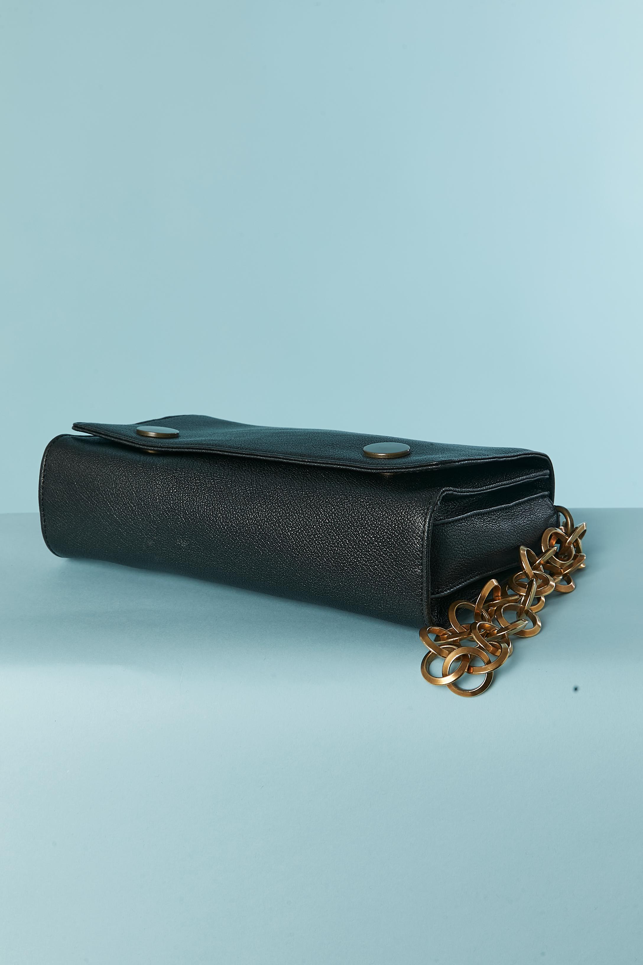 Women's Black leather shoulder bag with gold metal chain LANVIN by Alber Elbaz For Sale