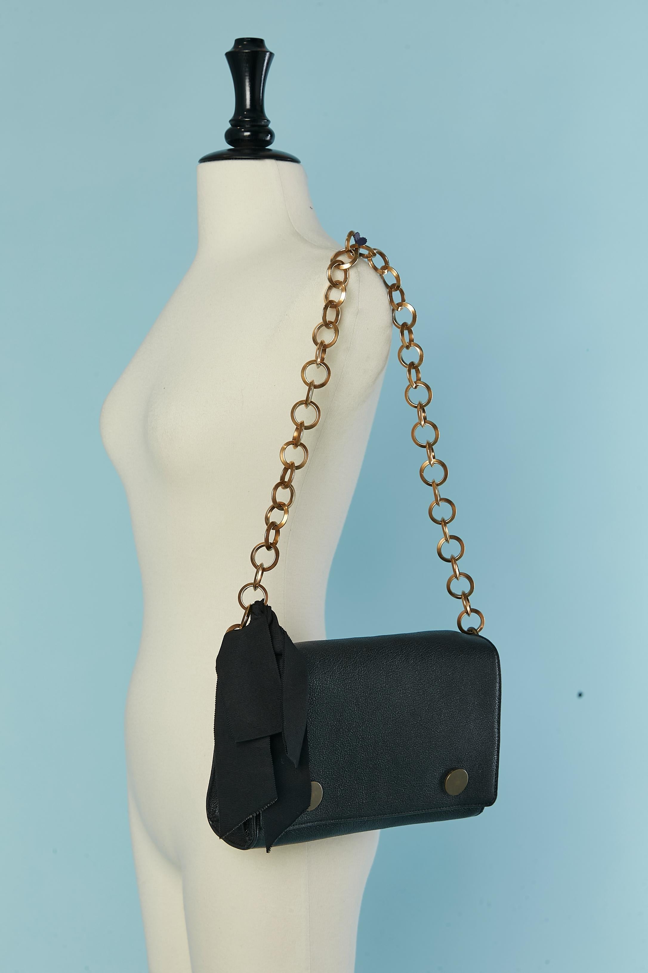 Black leather shoulder bag with gold metal chain LANVIN by Alber Elbaz For Sale 1