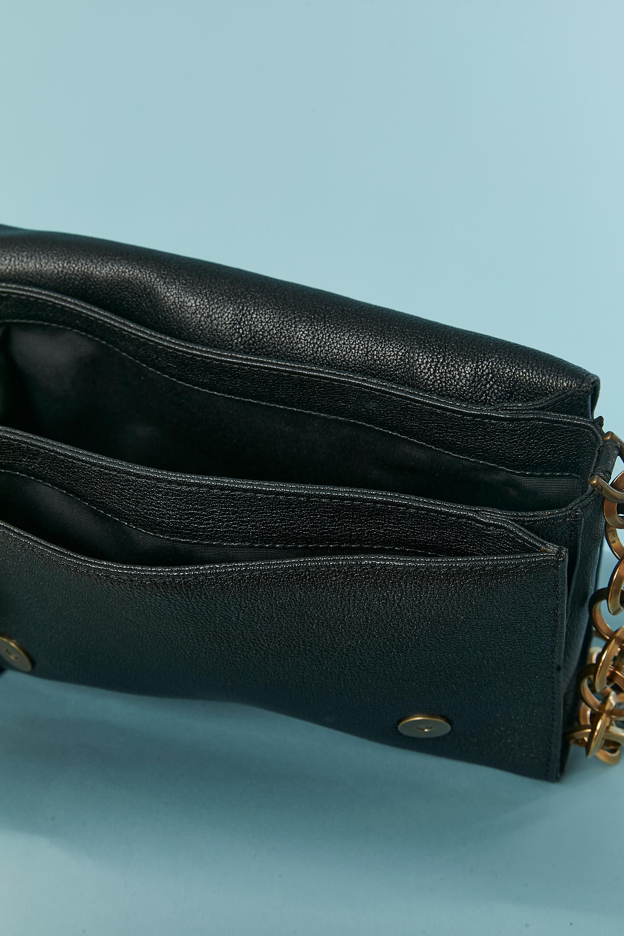 Black leather shoulder bag with gold metal chain LANVIN by Alber Elbaz For Sale 2