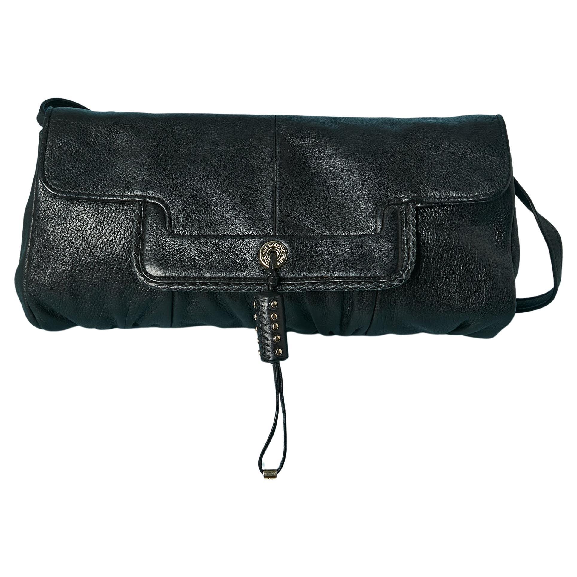 Black leather shoulder small bag (or clutch) Yves Saint Laurent Rive Gauche 1998 For Sale