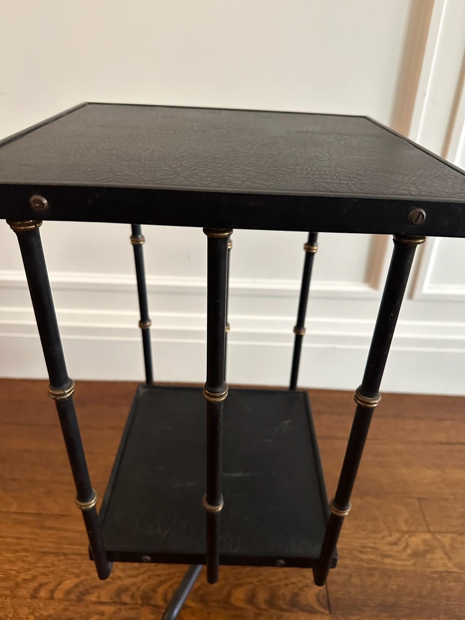 Mid-Century Modern Black Leather Side Table by Jacques Adnet For Sale