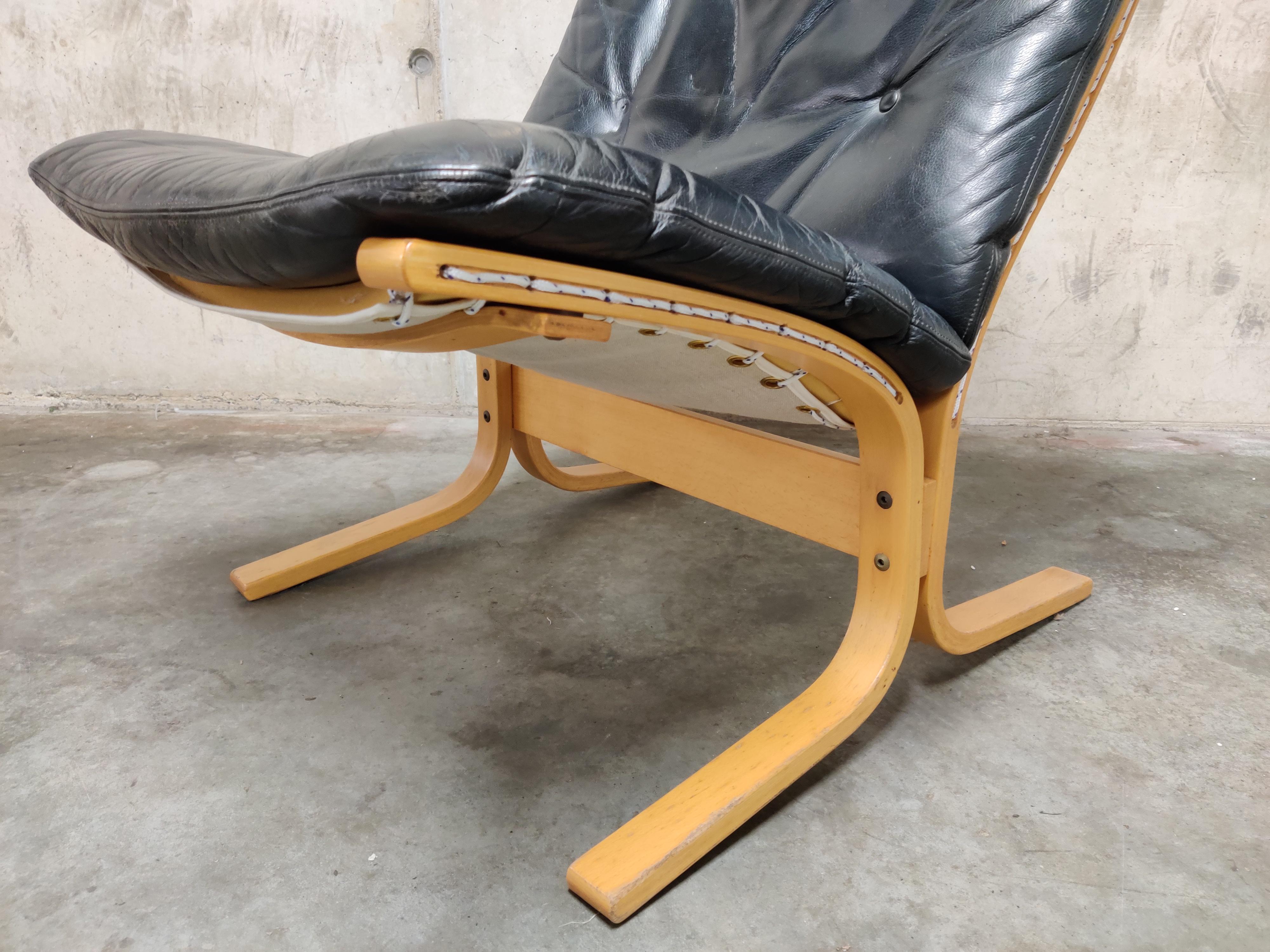 Black Leather Siesta Chair by Ingmar Relling for Westnofa, 1970s 4