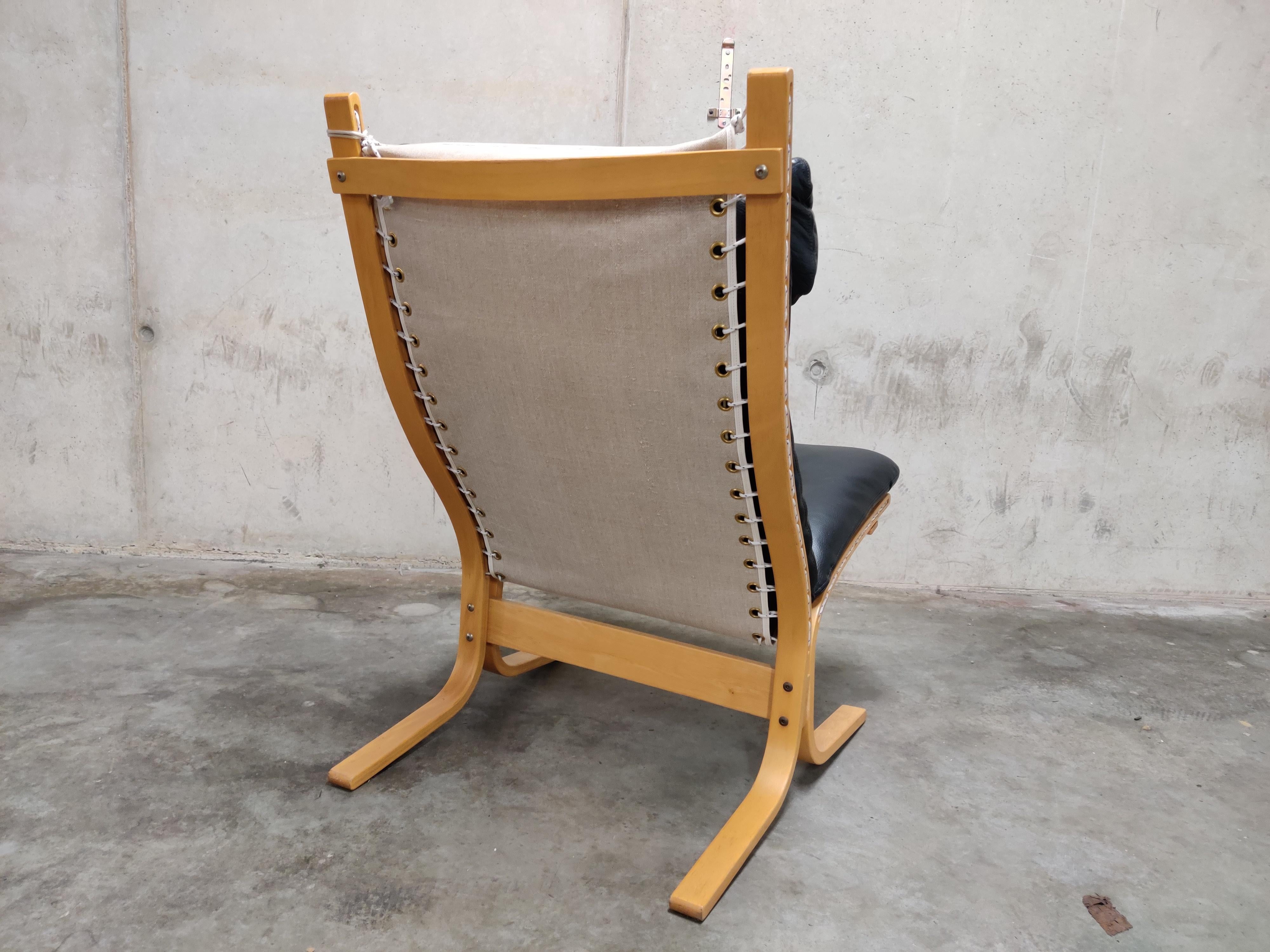 Norwegian Black Leather Siesta Chair by Ingmar Relling for Westnofa, 1970s
