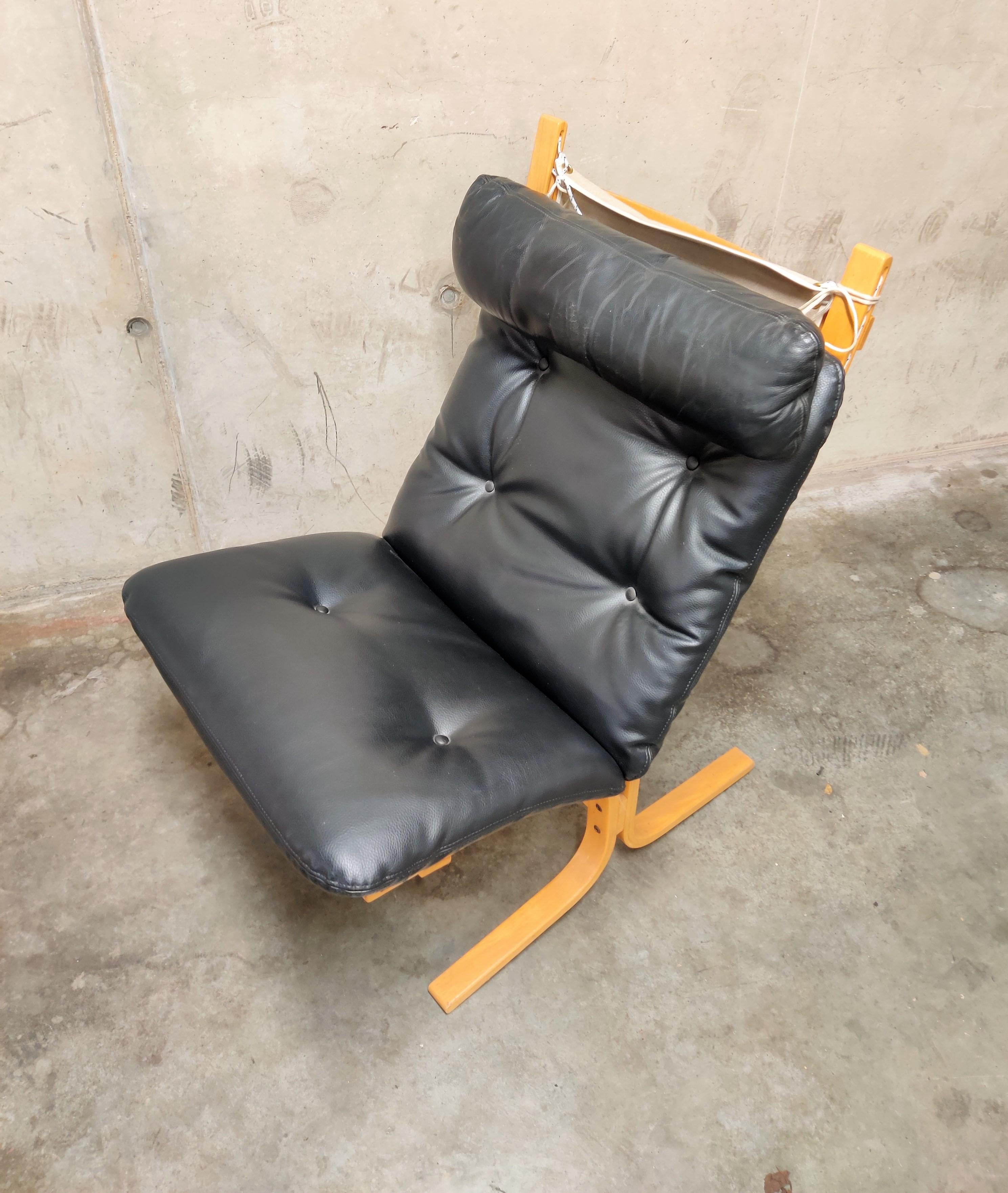 Late 20th Century Black Leather Siesta Chair by Ingmar Relling for Westnofa, 1970s