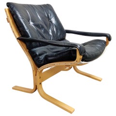 Siesta-Stuhl aus schwarzem Leder von Ingmar Relling für Westnofa:: 1970er Jahre