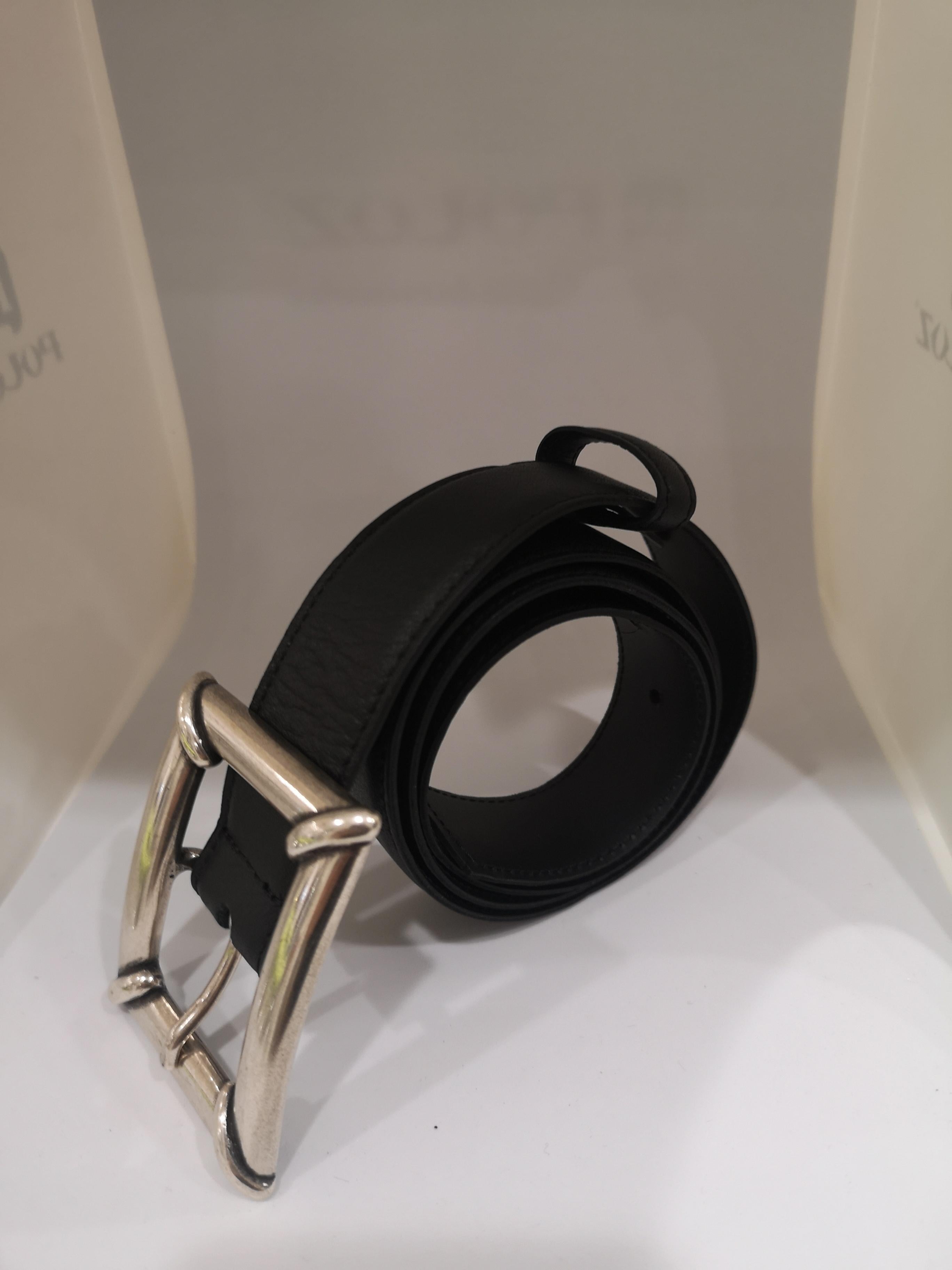 Black leather silver hardware belt In New Condition In Capri, IT