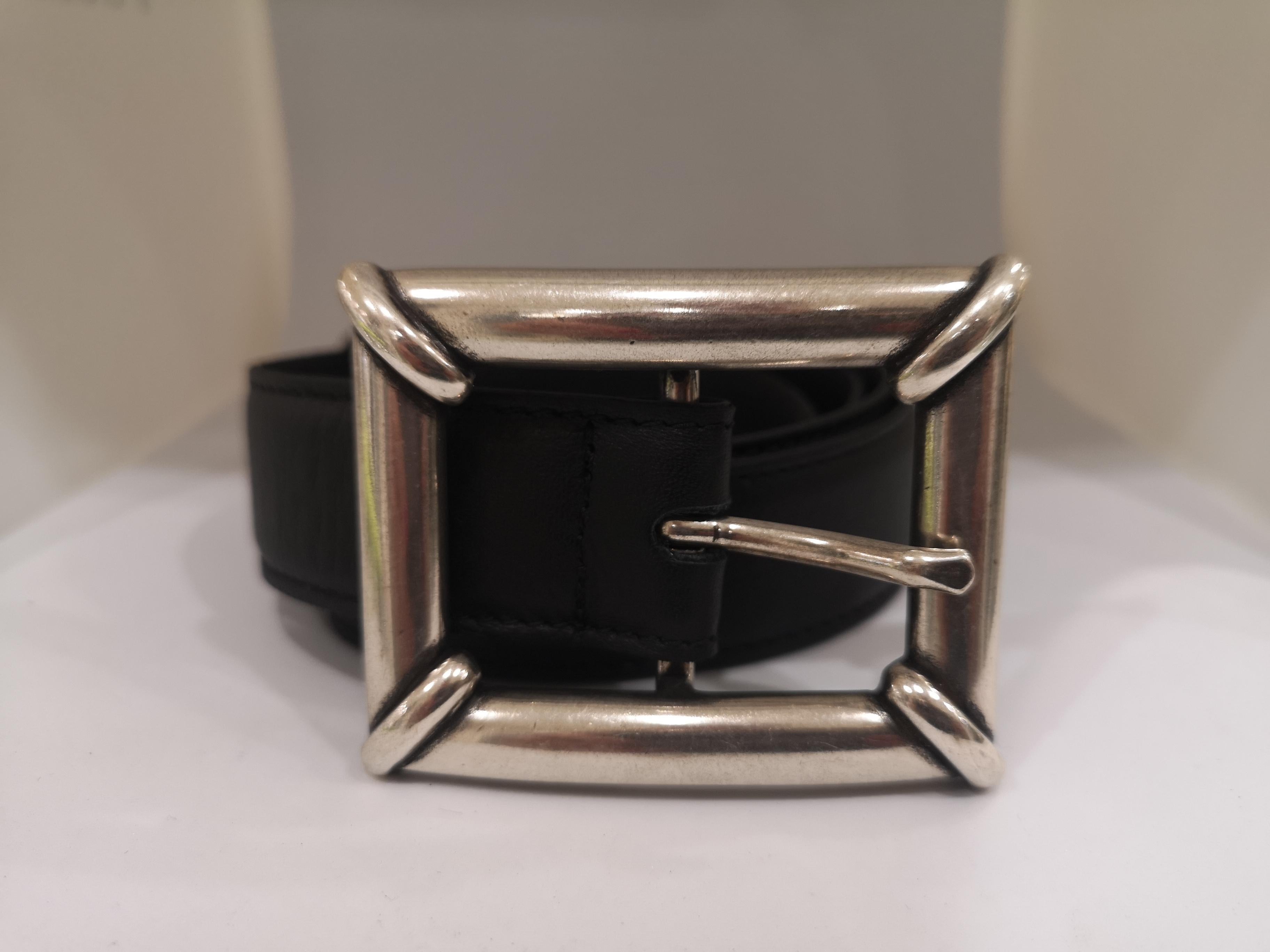 Women's or Men's Black leather silver hardware belt