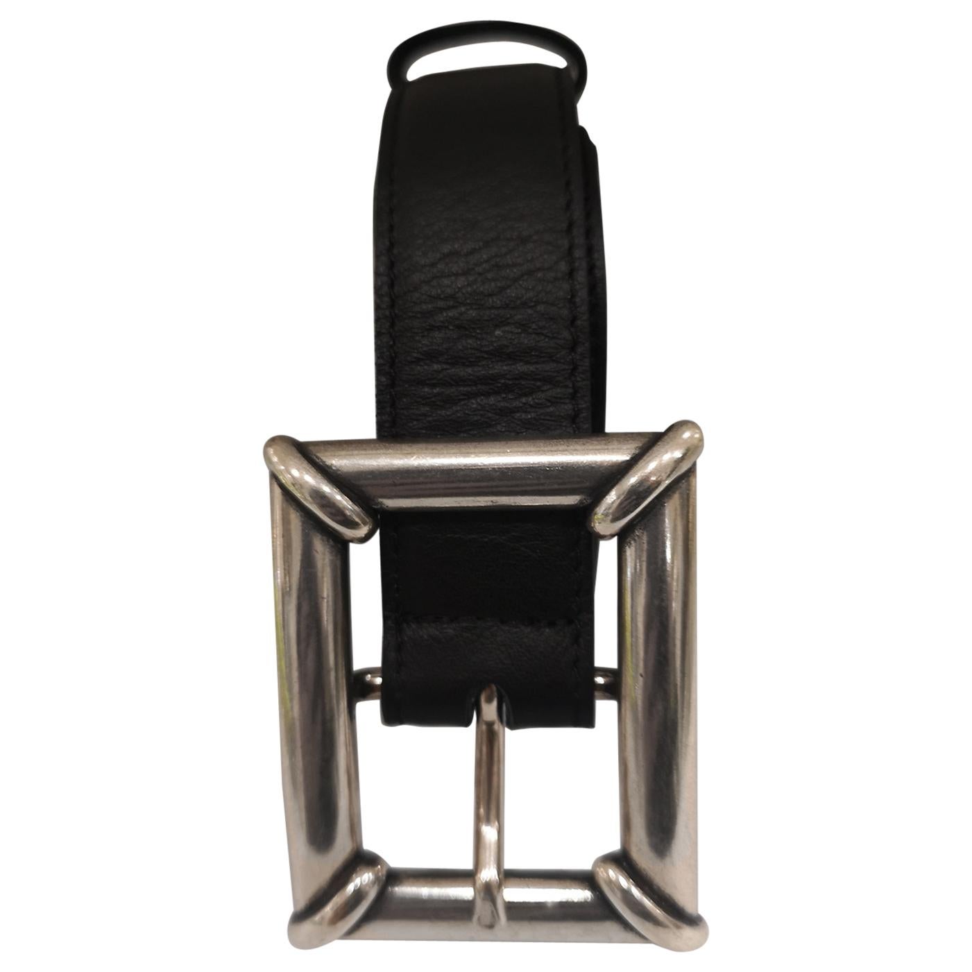Black leather silver hardware belt