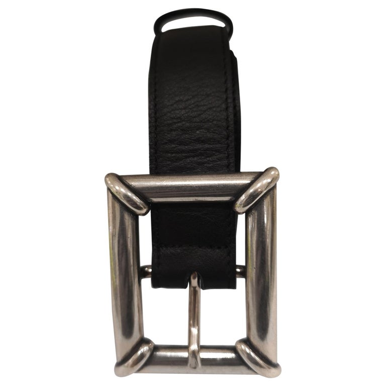 Black leather silver hardware belt For Sale at 1stDibs
