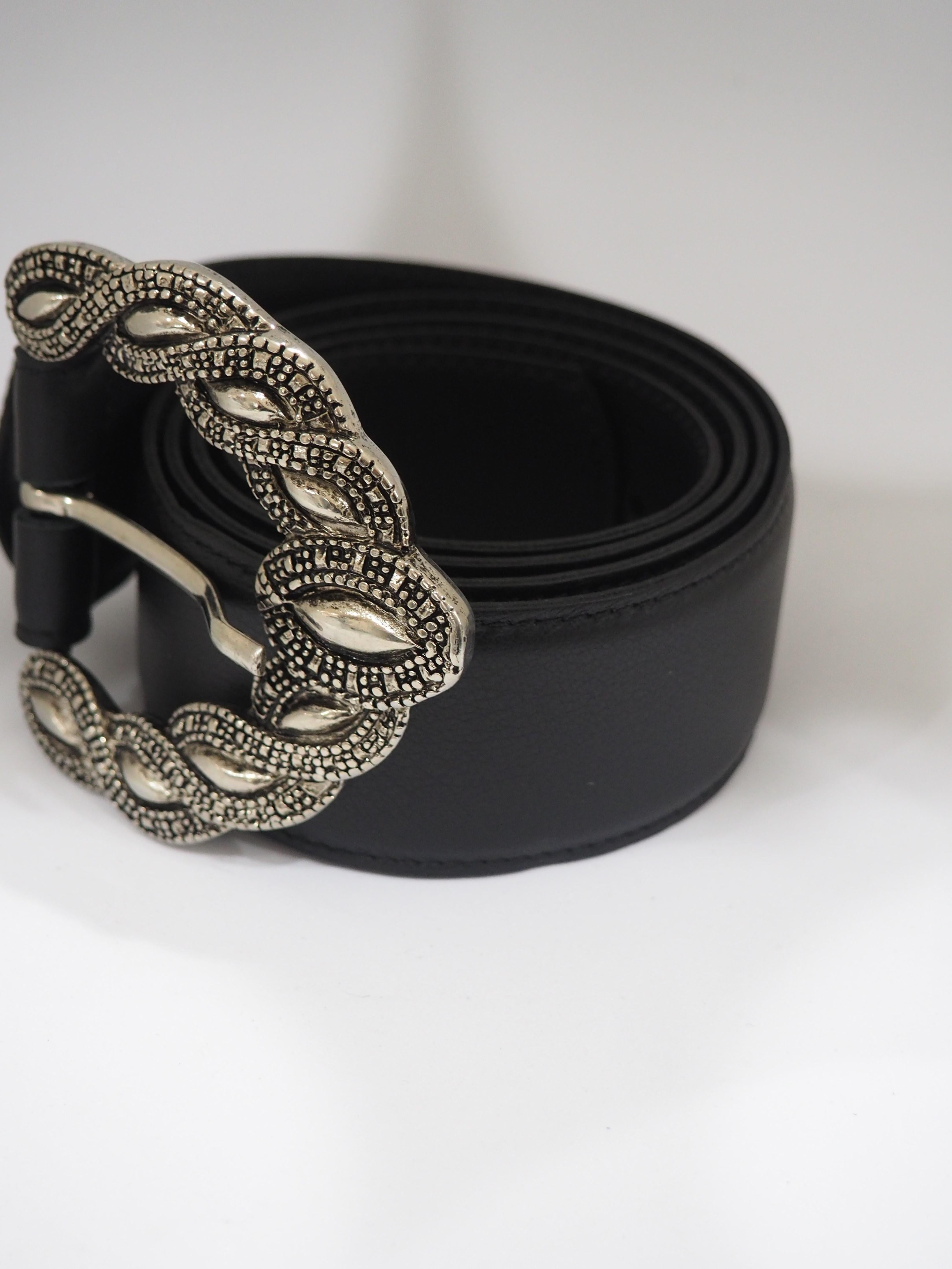 Black leather silver hardware belt NWOT In New Condition In Capri, IT