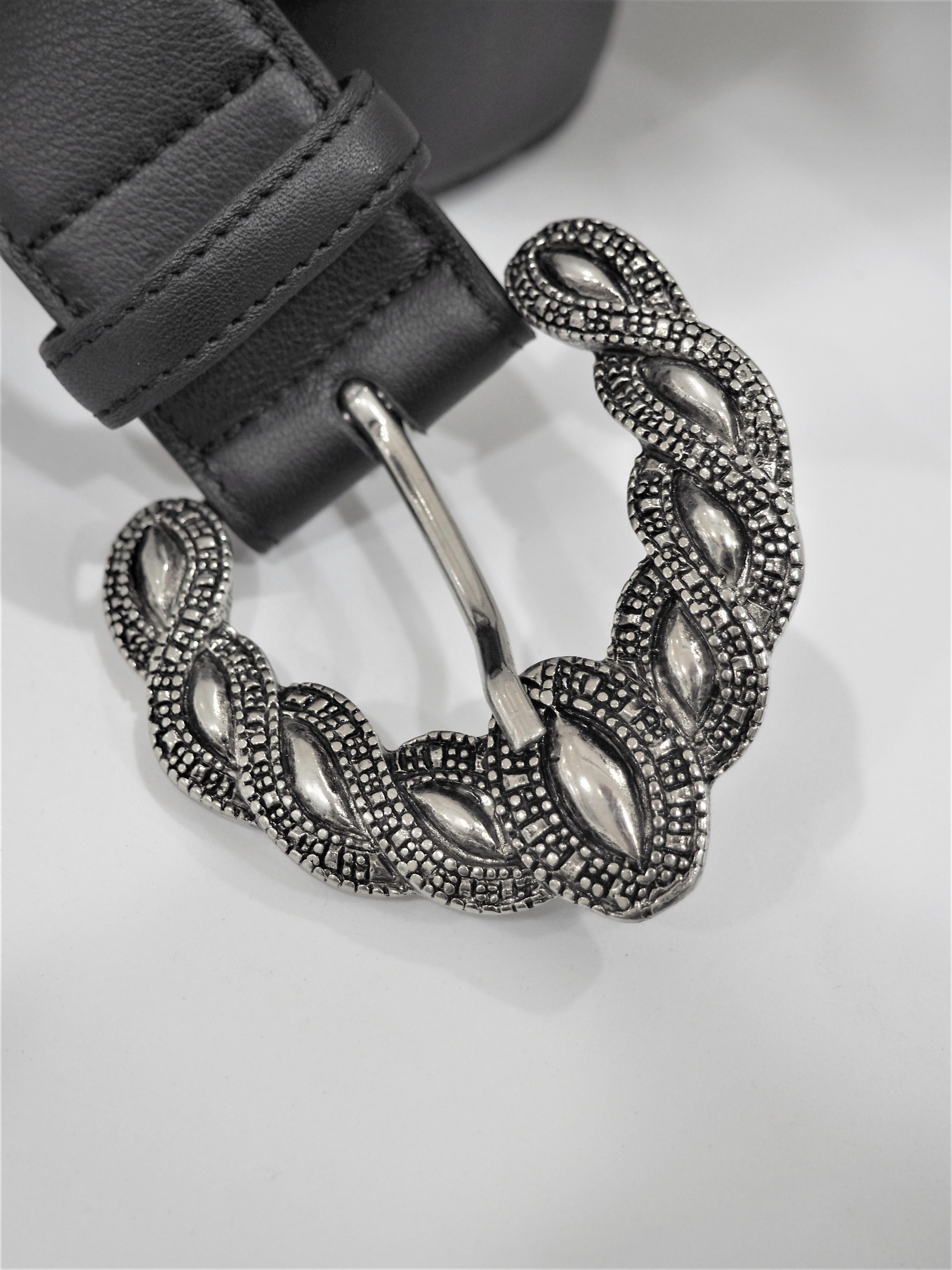 Women's or Men's Black leather silver hardware belt NWOT
