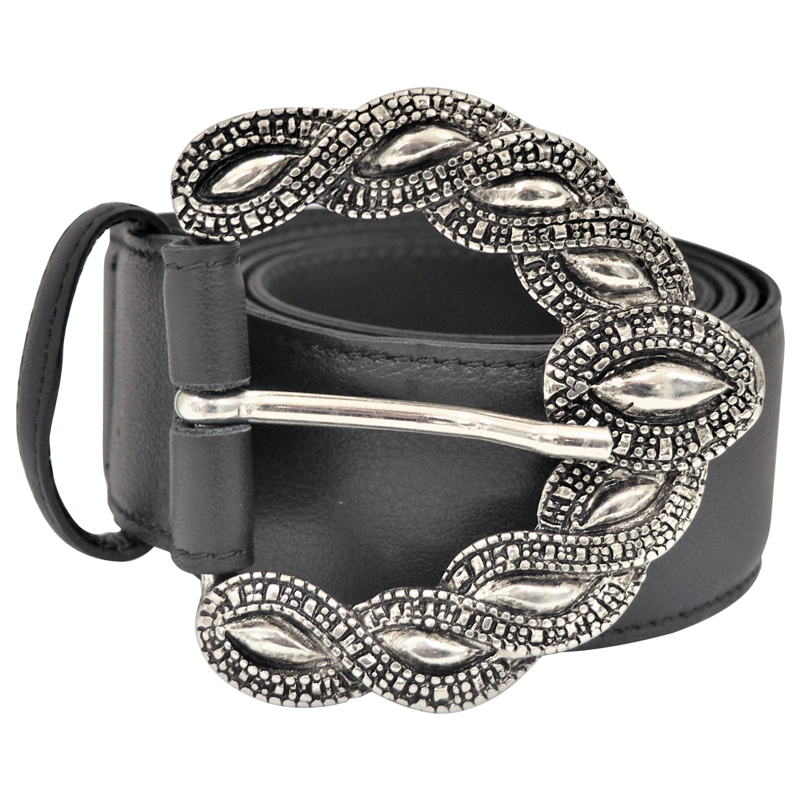 Black leather silver hardware belt NWOT