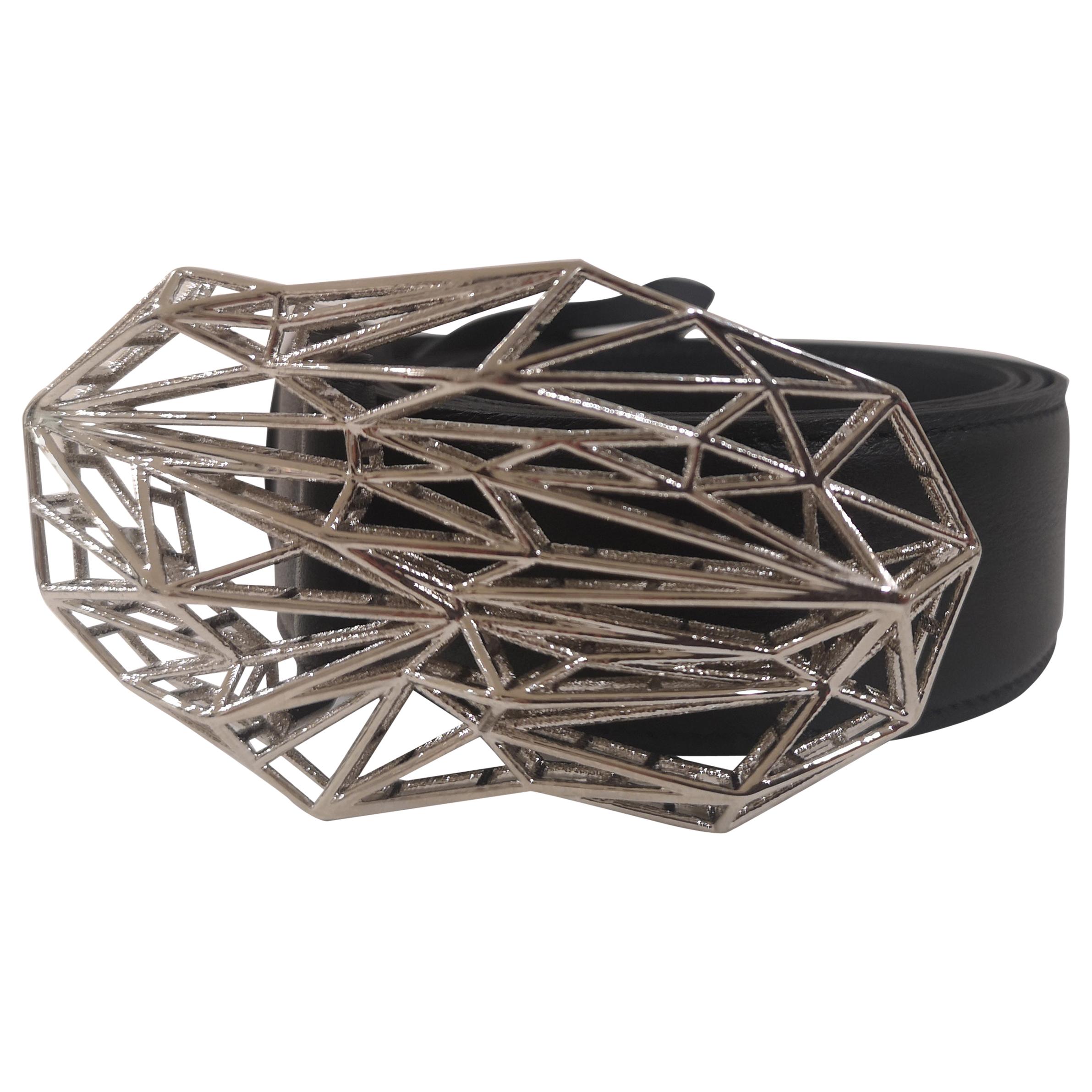 Black leather silver hardware handmade belt