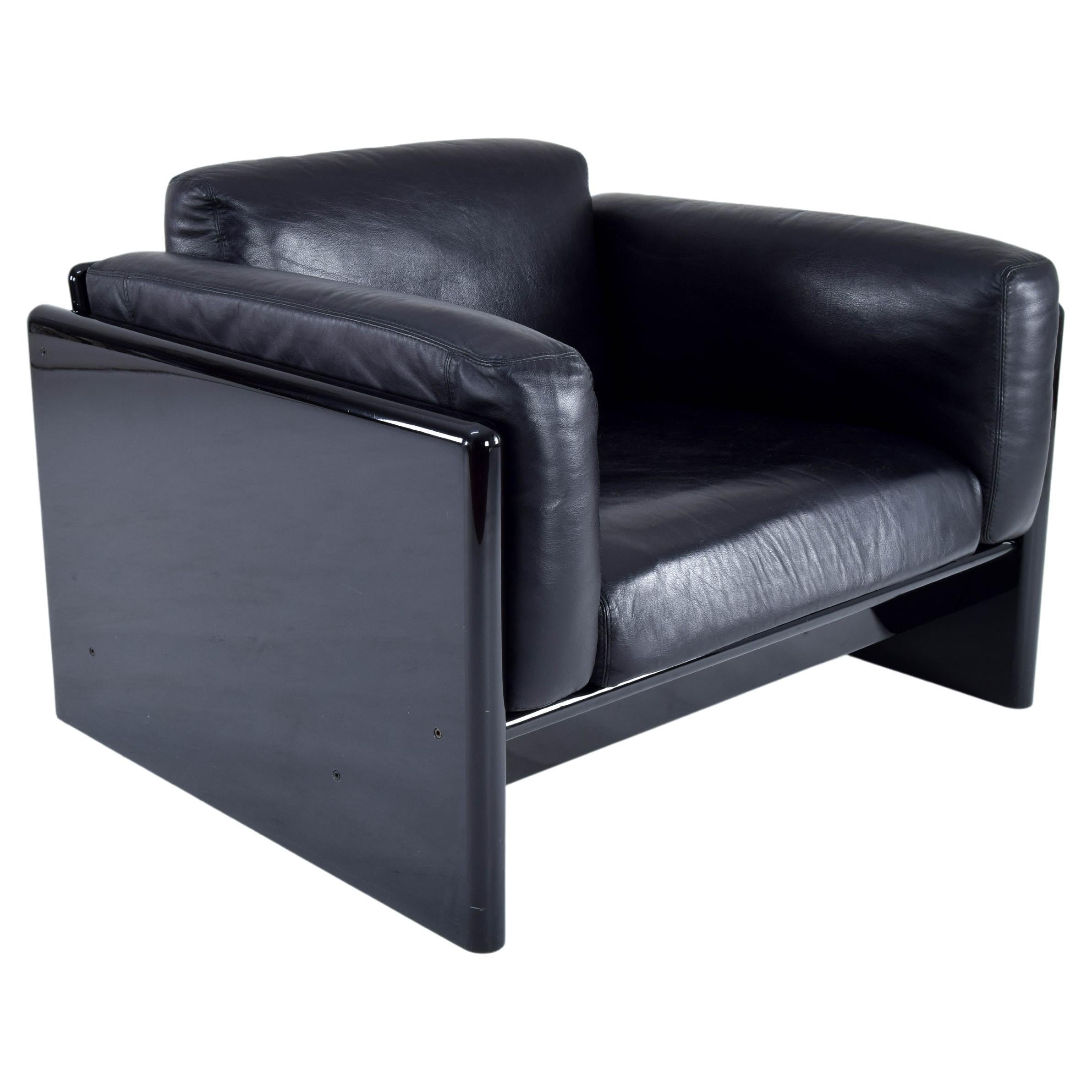 Black Leather Simone Armchair by Ufficio Progetti Gavina for Simon International For Sale