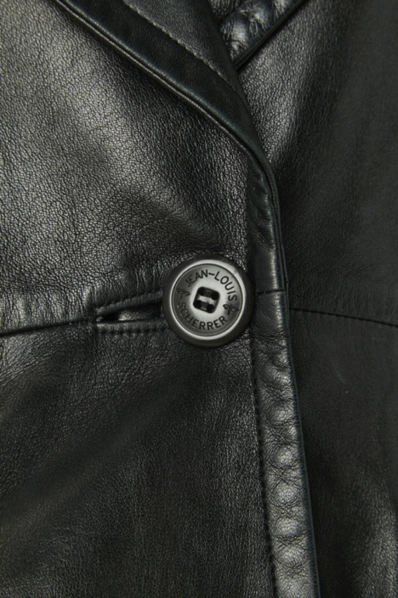 Nero Cappotto monopetto in pelle nera Jean-Louis Scherrer in vendita