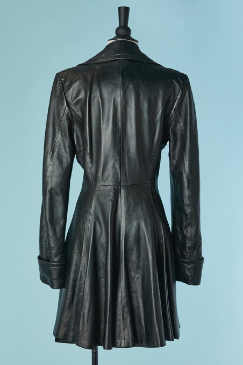 Donna Cappotto monopetto in pelle nera Jean-Louis Scherrer in vendita